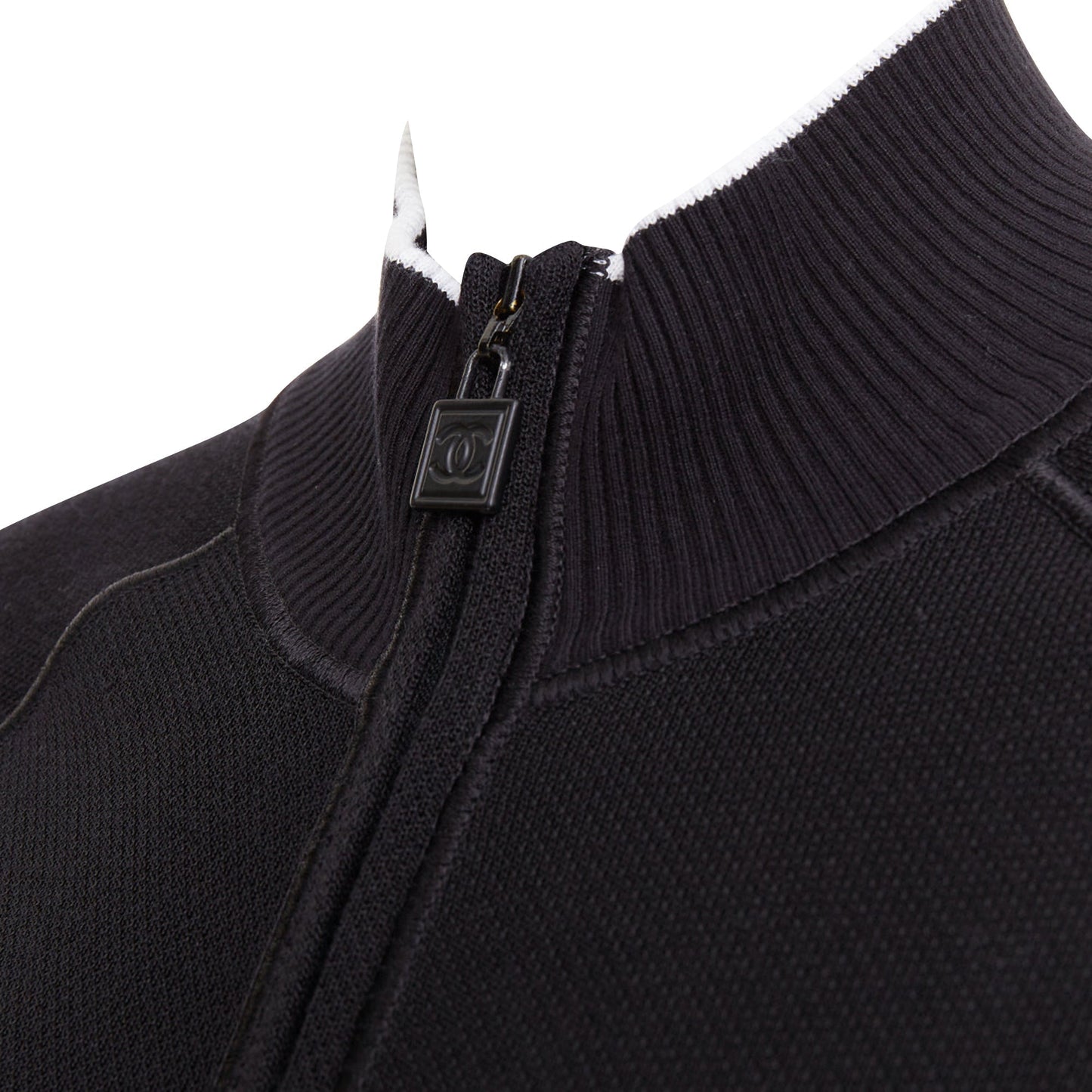 Women's Chanel Sports black technical knit embroidered logo zip up jacket