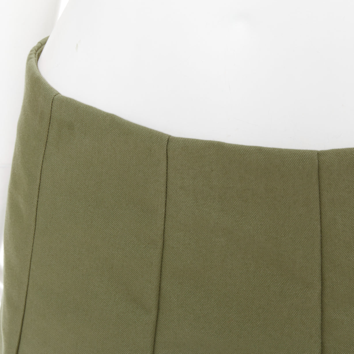 Women's Prada khaki green nylon canvas triangle logo pleated skirt
