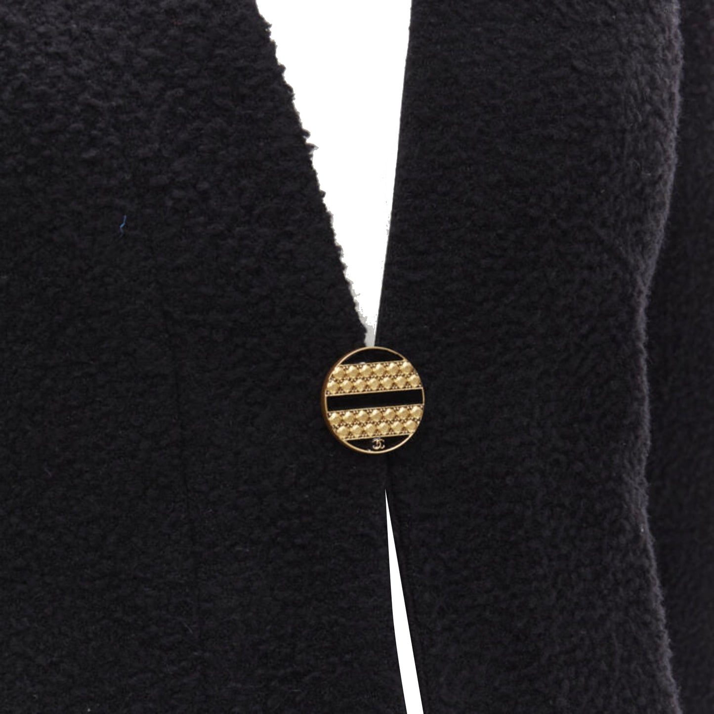 Women's Chanel wool boucle gold round shoulder cocoon jacket