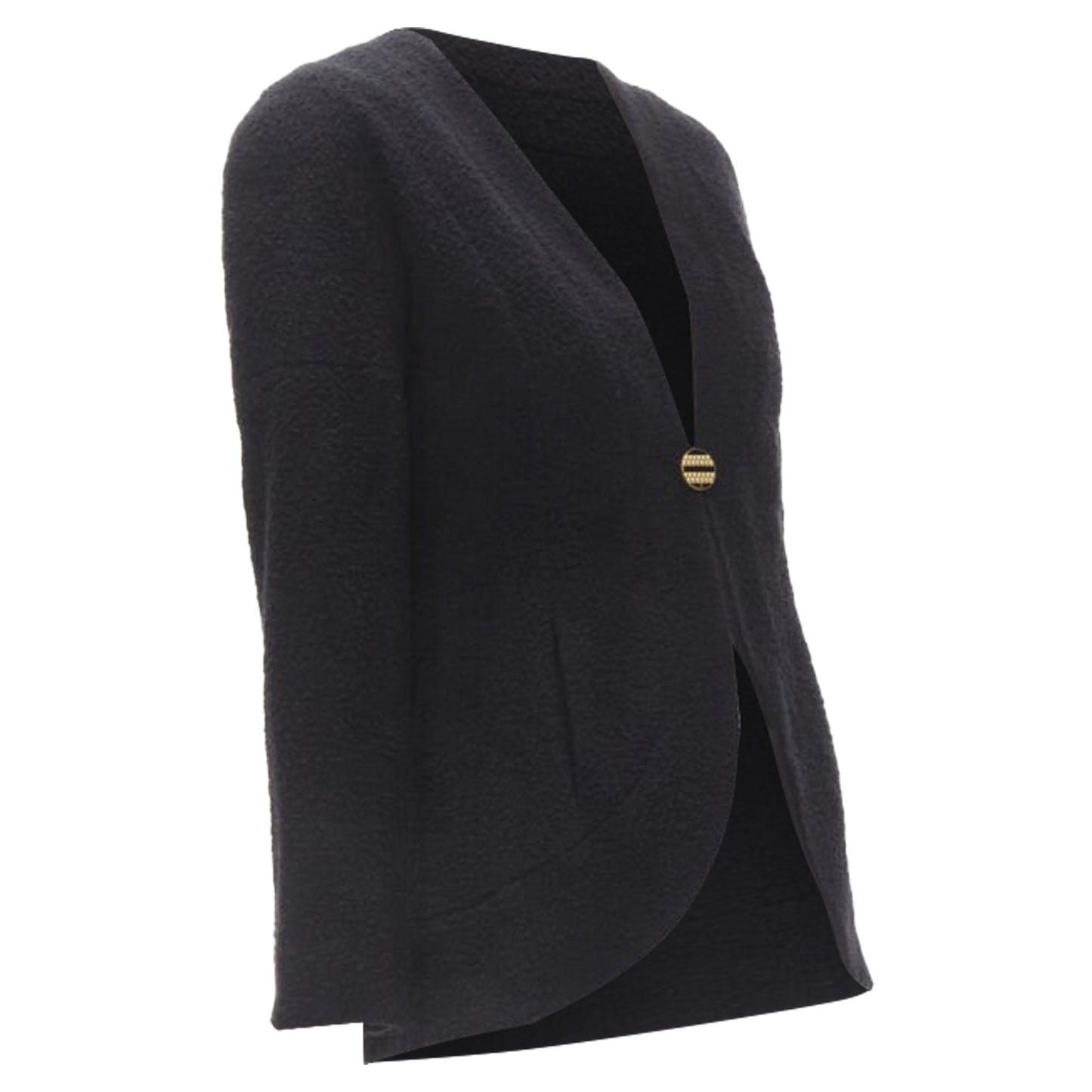 Women's Chanel wool boucle gold round shoulder cocoon jacket