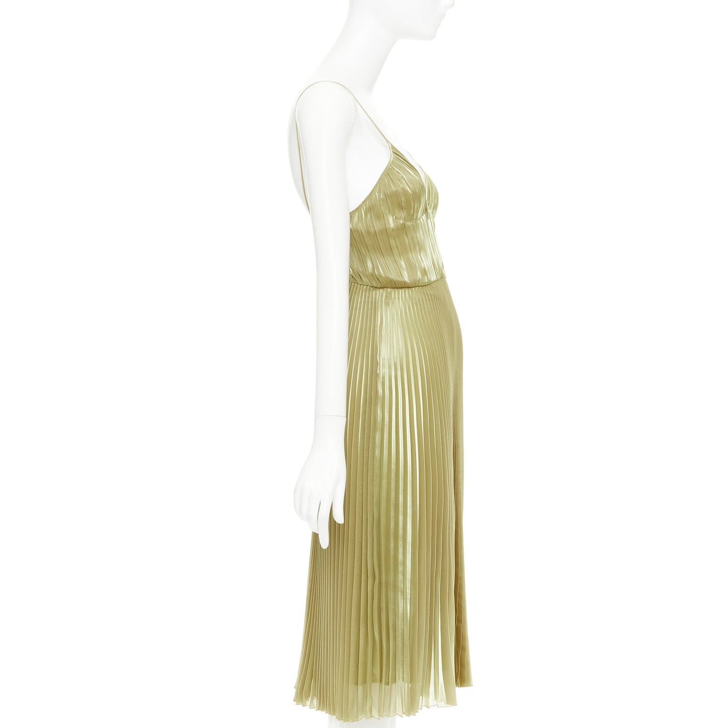 Women's Prada gold technical voile bra detailed pleated silk blend dress