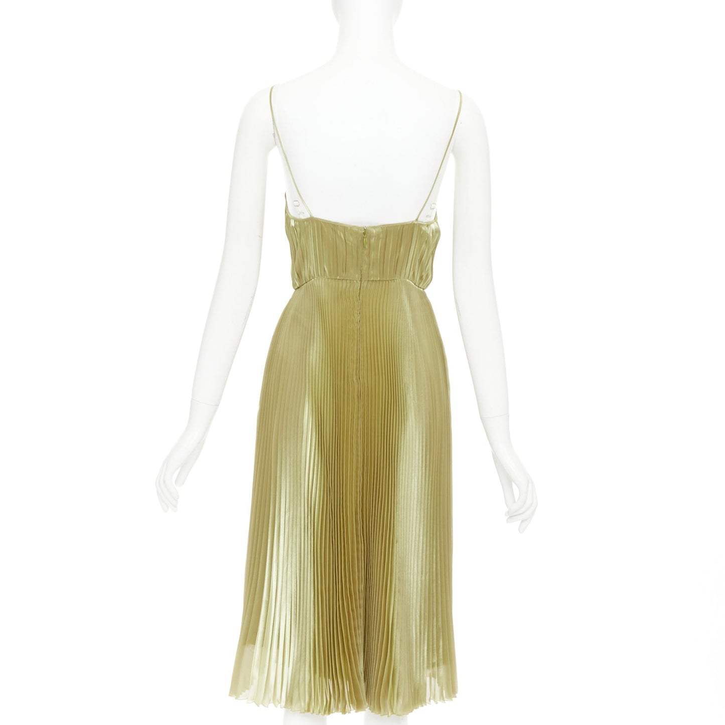 Women's Prada gold technical voile bra detailed pleated silk blend dress