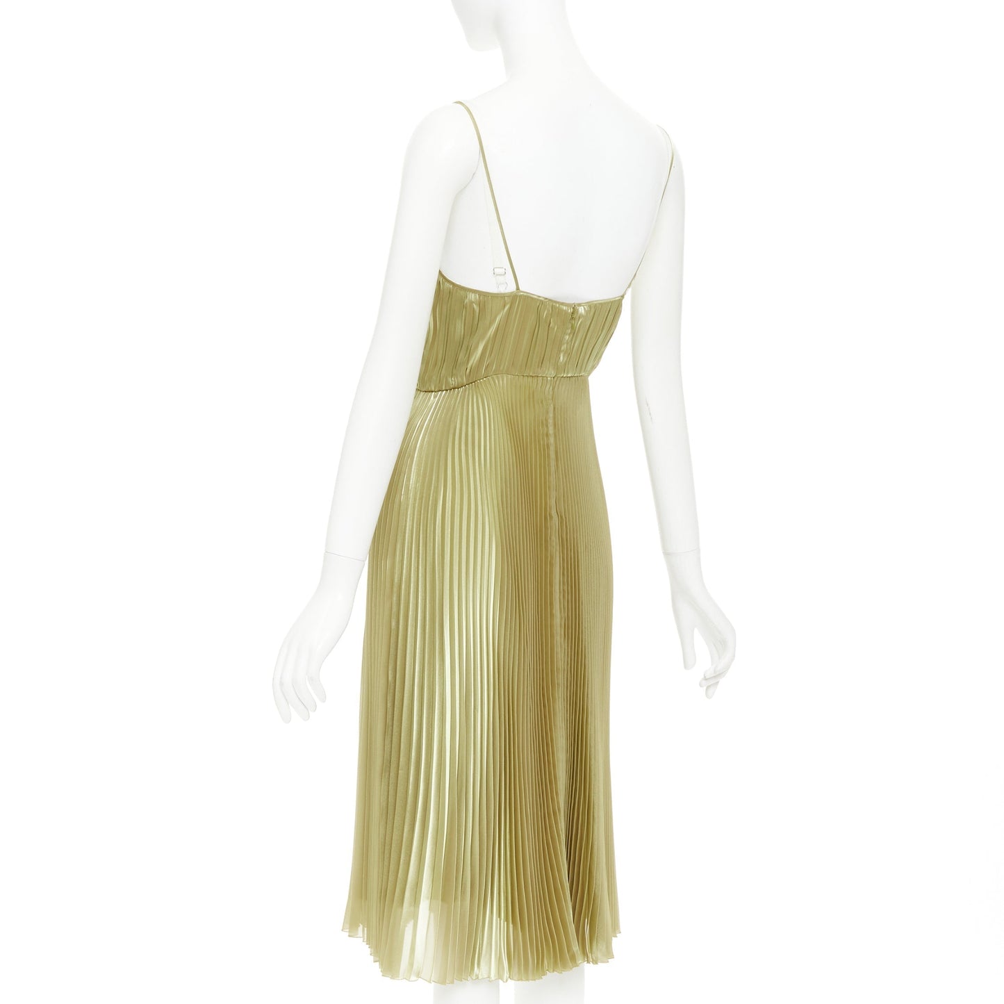 Women's Prada gold technical voile bra detailed pleated silk blend dress