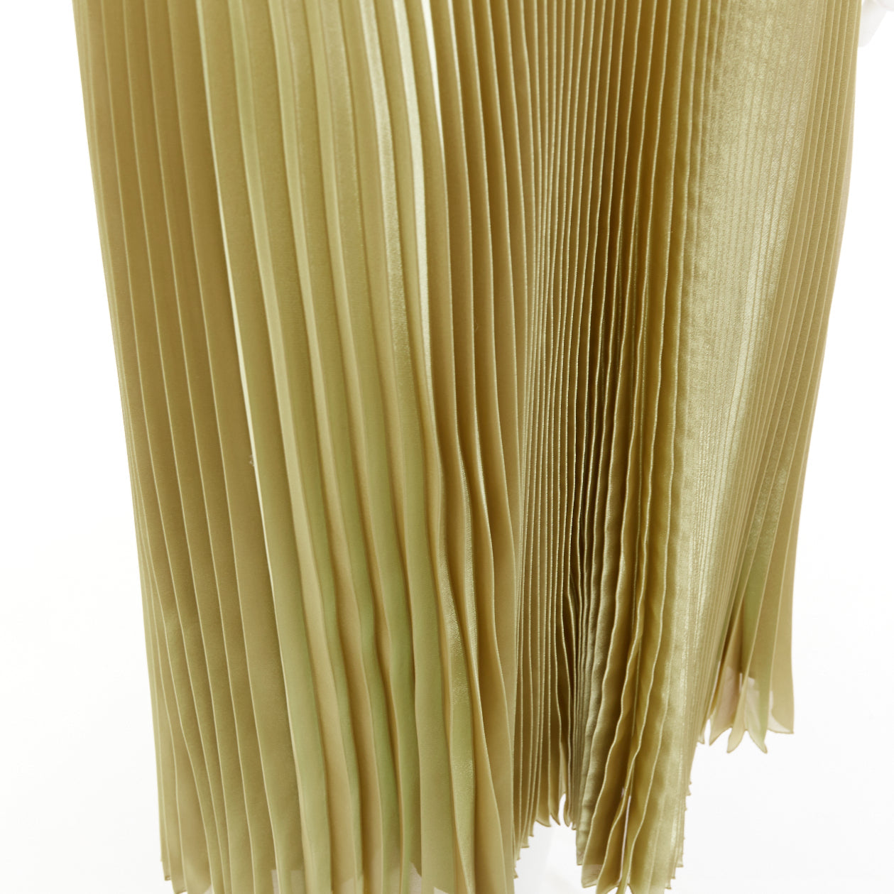 Women's Prada gold technical voile bra detailed pleated silk blend dress
