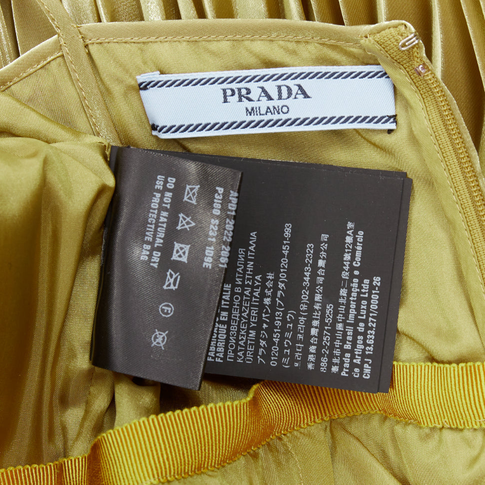 Women's Prada gold technical voile bra detailed pleated silk blend dress