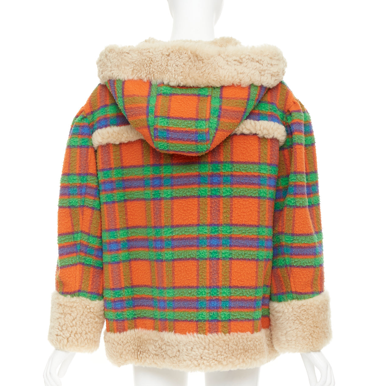 Women's Miu Miu Plaid Casentino Shearling wool sheepskin fur boxy jacket