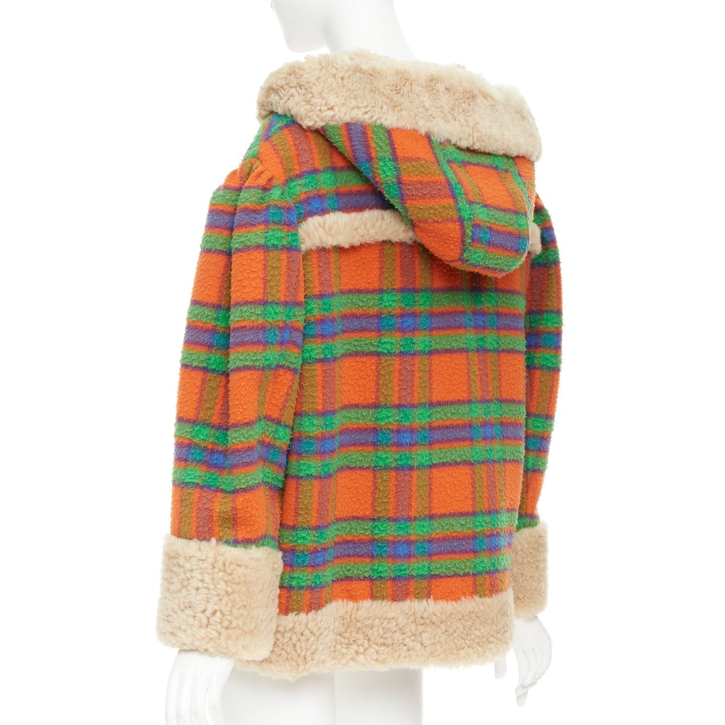 Women's Miu Miu Plaid Casentino Shearling wool sheepskin fur boxy jacket