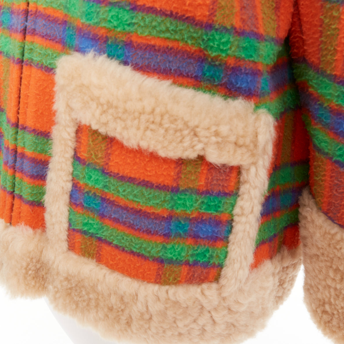 Women's Miu Miu Plaid Casentino Shearling wool sheepskin fur boxy jacket