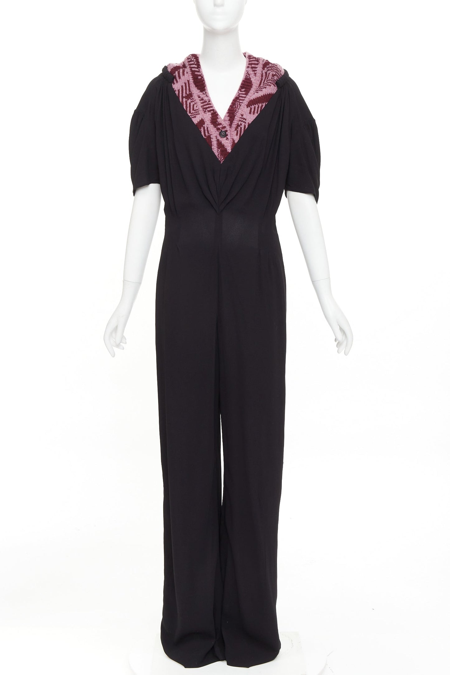 Women's Prada pink sable pink jacquard wool knit pleated jumpsuit