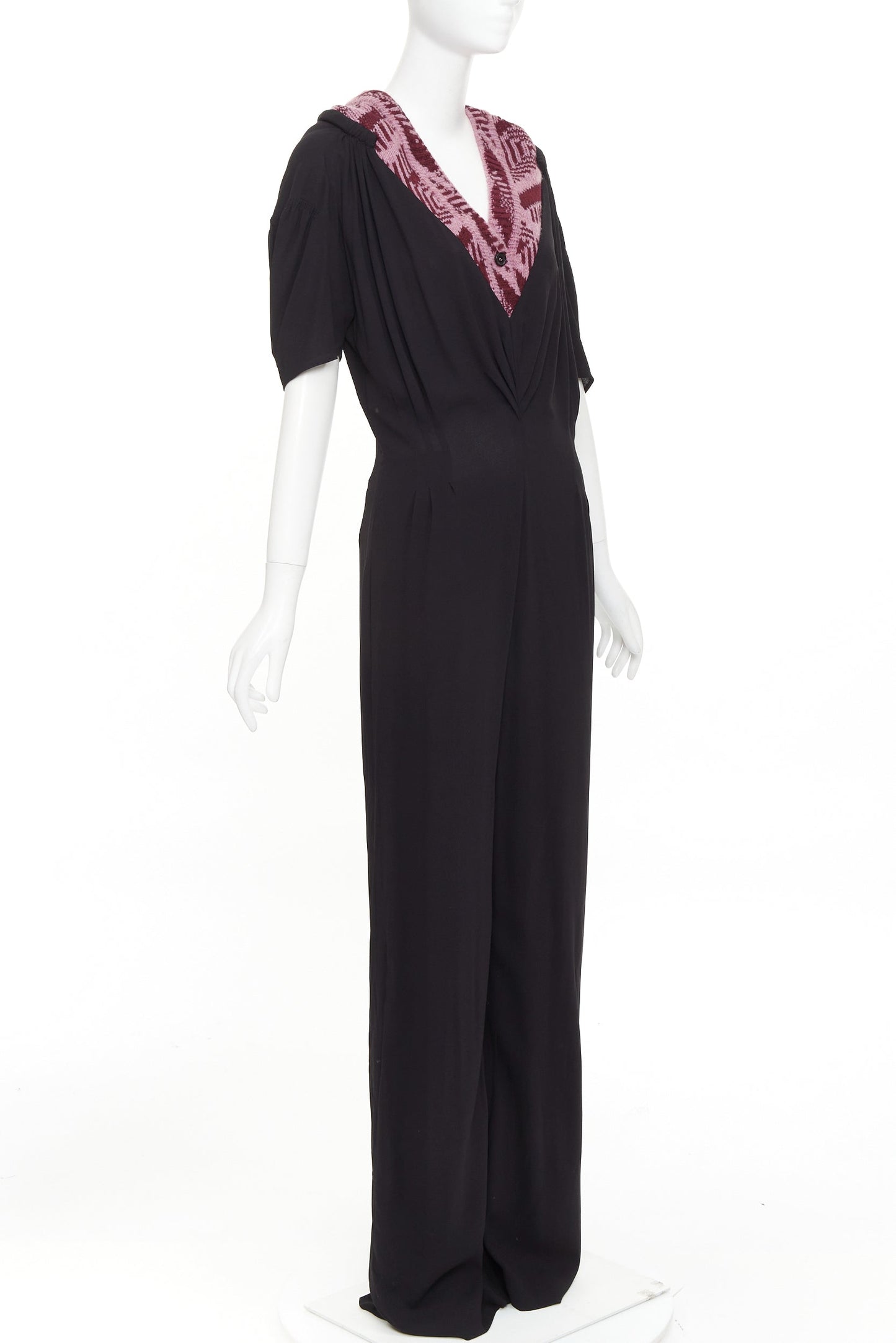 Women's Prada pink sable pink jacquard wool knit pleated jumpsuit
