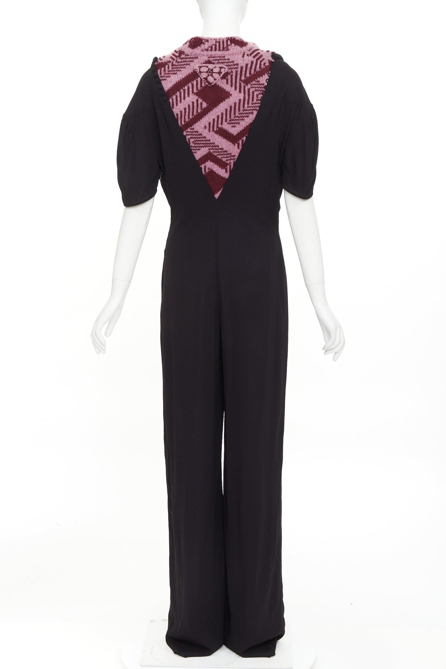 Women's Prada pink sable pink jacquard wool knit pleated jumpsuit