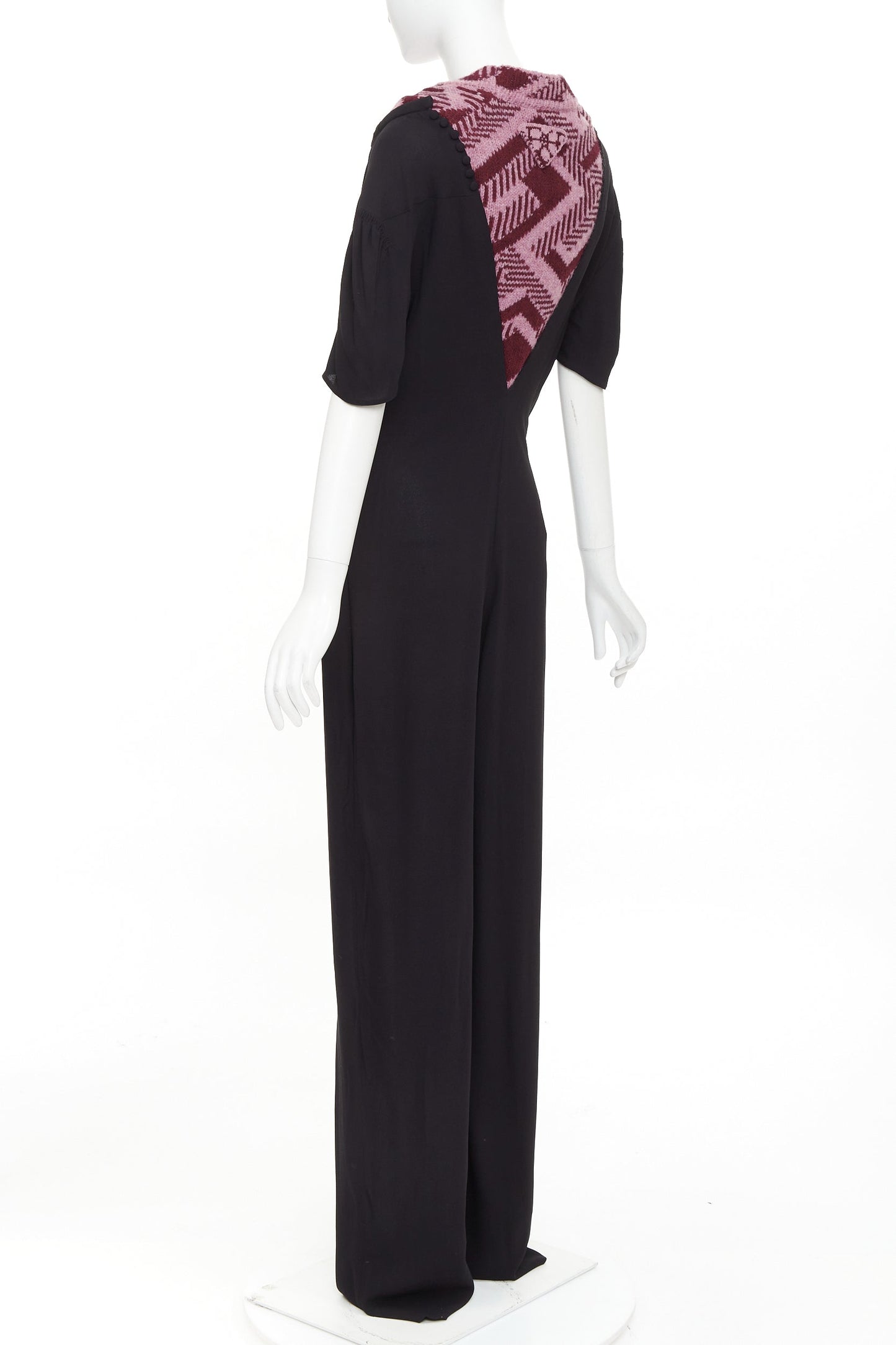 Women's Prada pink sable pink jacquard wool knit pleated jumpsuit