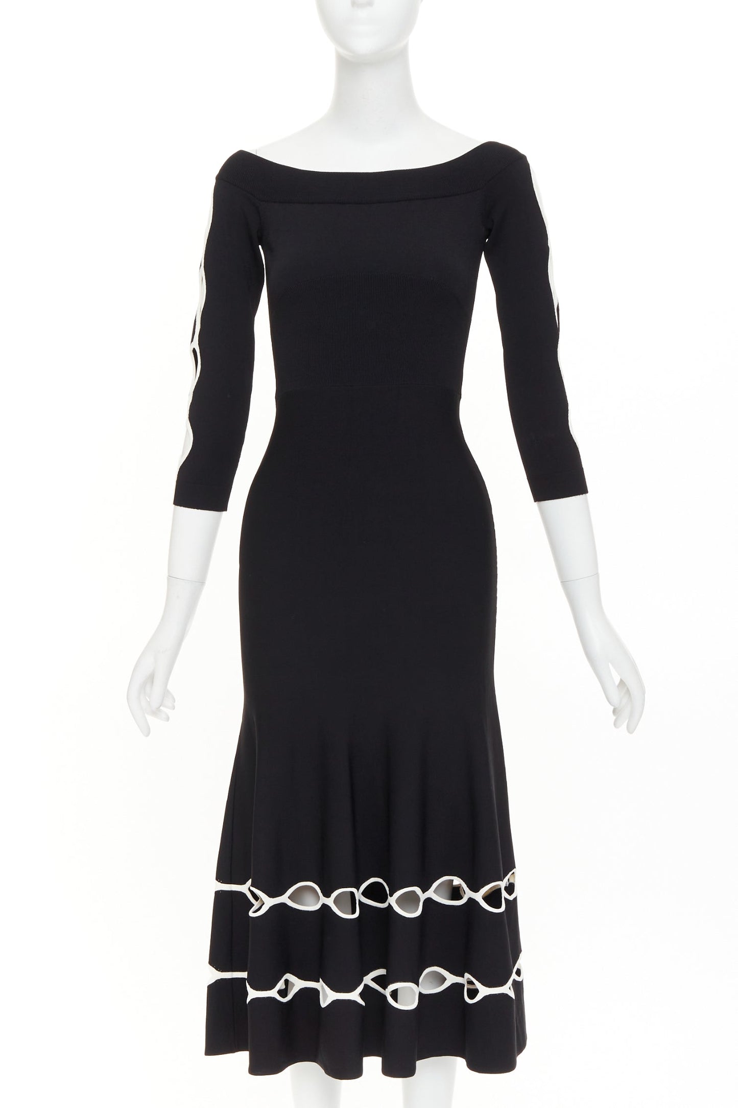 Women's Alexander McQueen black viscose knit white openwork dress