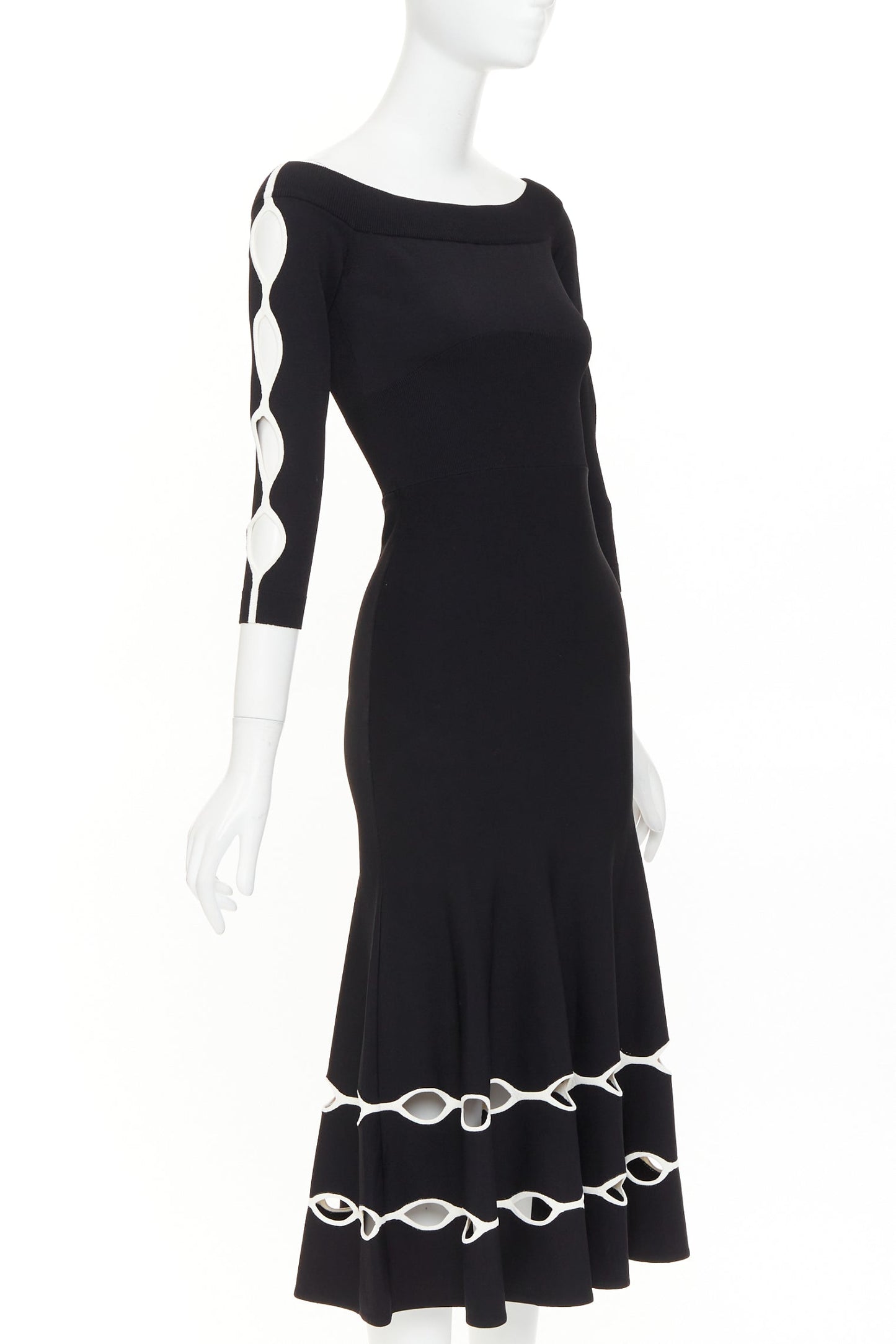Women's Alexander McQueen black viscose knit white openwork dress
