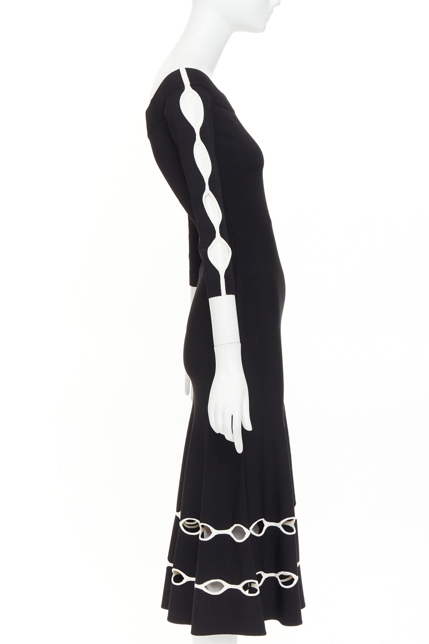 Women's Alexander McQueen black viscose knit white openwork dress