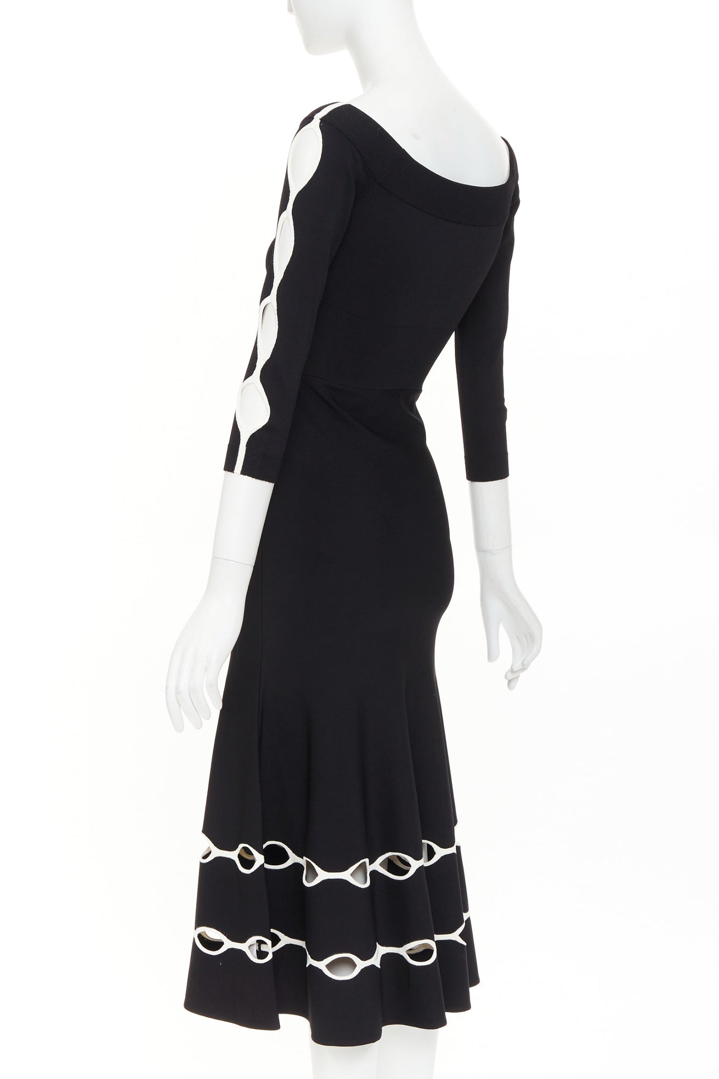 Women's Alexander McQueen black viscose knit white openwork dress