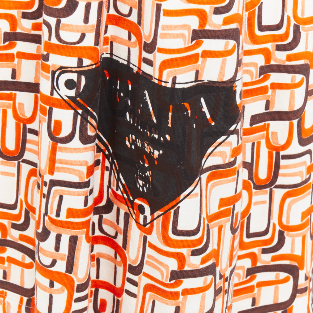 Women's Prada orange geometric link print triangle logo midi skirt