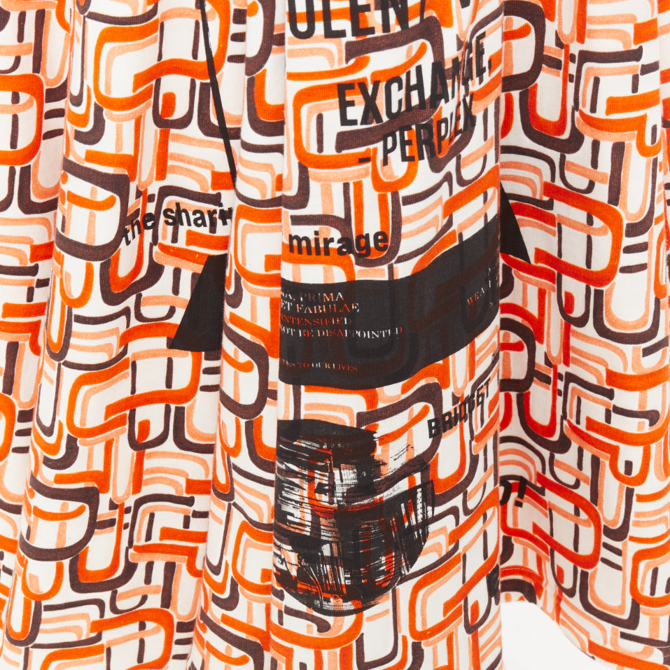 Women's Prada orange geometric link print triangle logo midi skirt