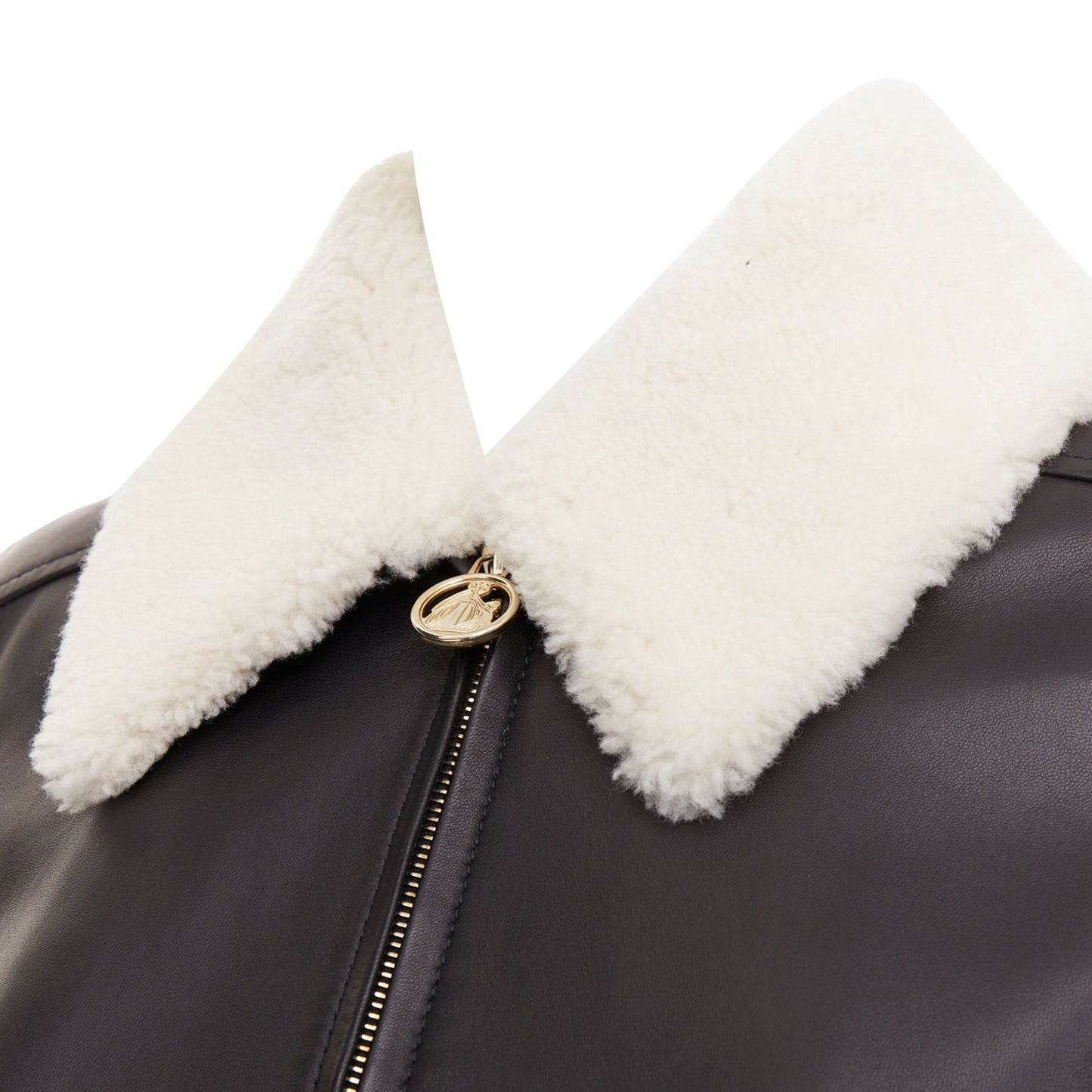 Women's Lanvin black lambskin leather shearling collar aviator bomber