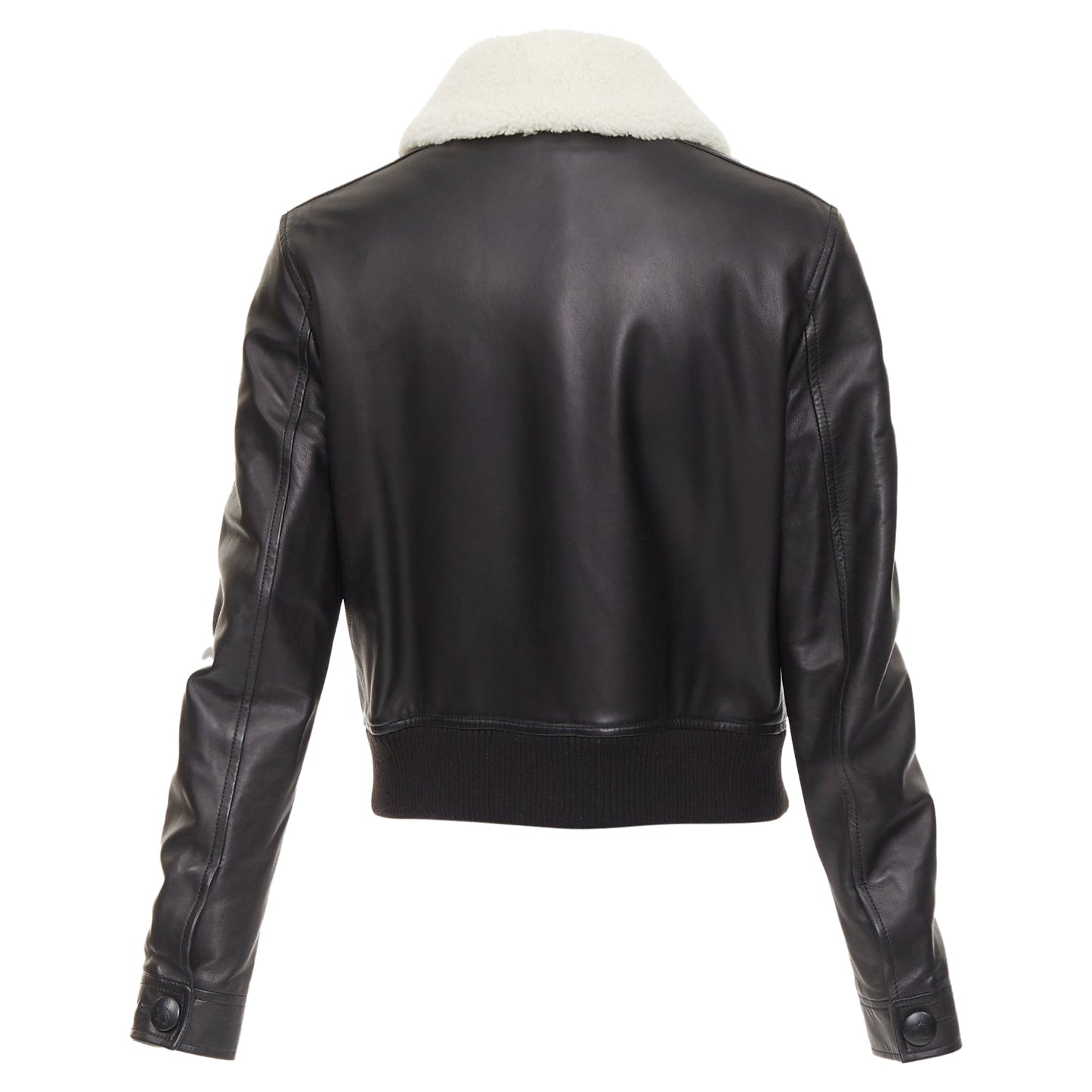 Women's Lanvin black lambskin leather shearling collar aviator bomber