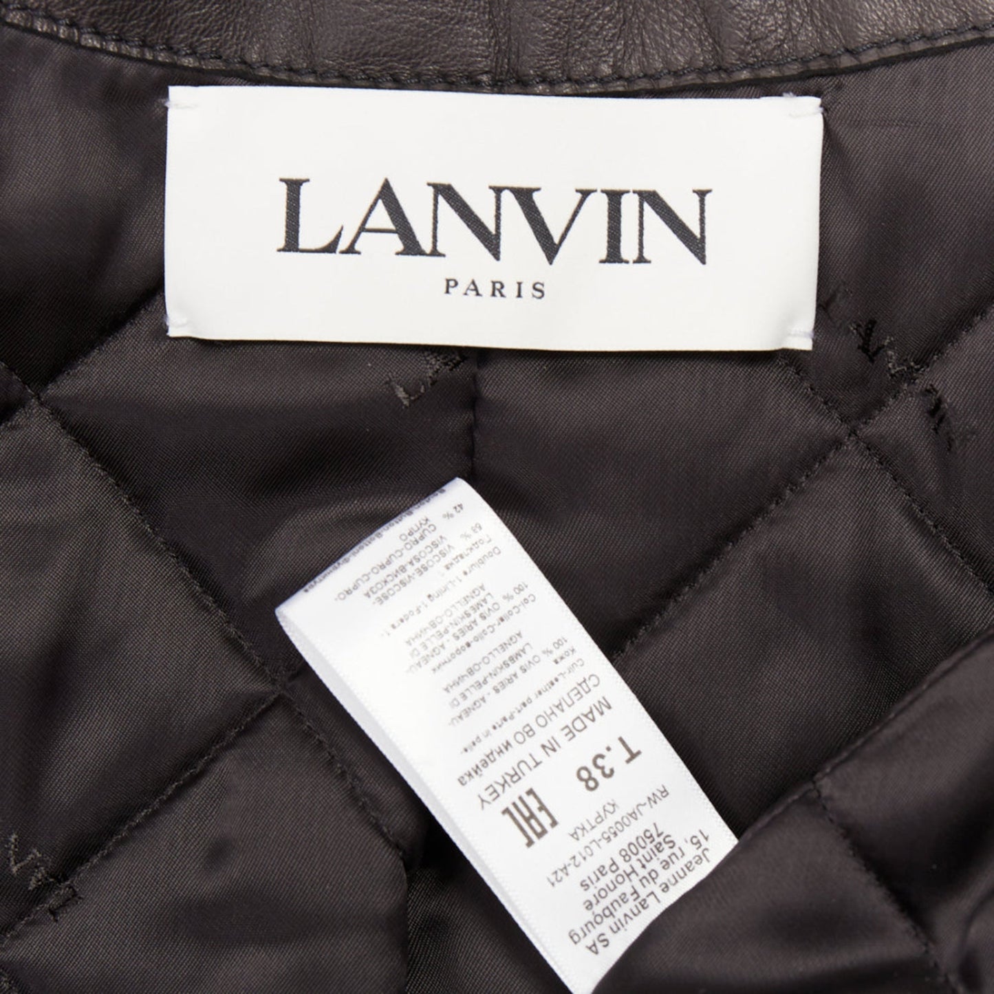 Women's Lanvin black lambskin leather shearling collar aviator bomber