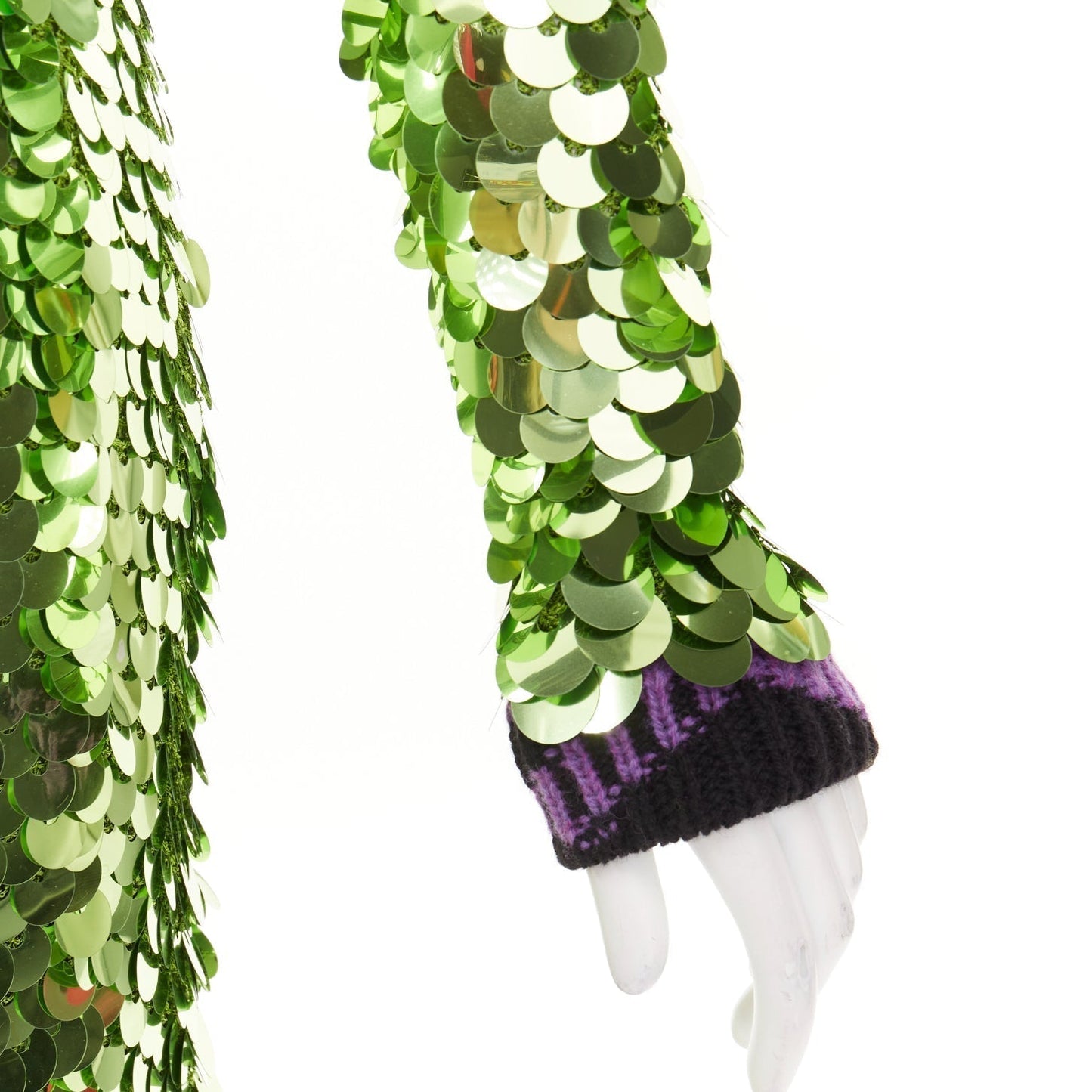 Women's Prada green sequin paillettes purple jacquard trim dress