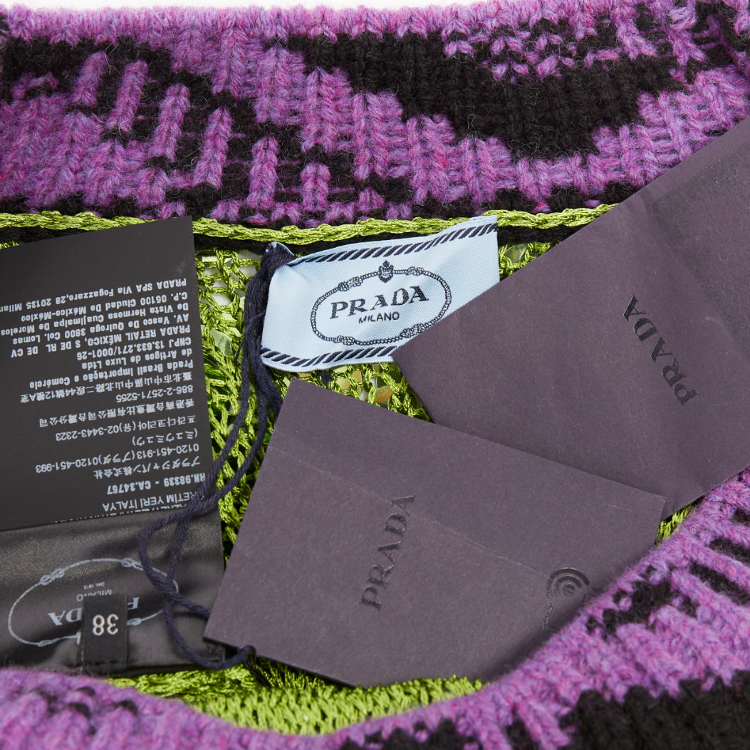 Women's Prada green sequin paillettes purple jacquard trim dress