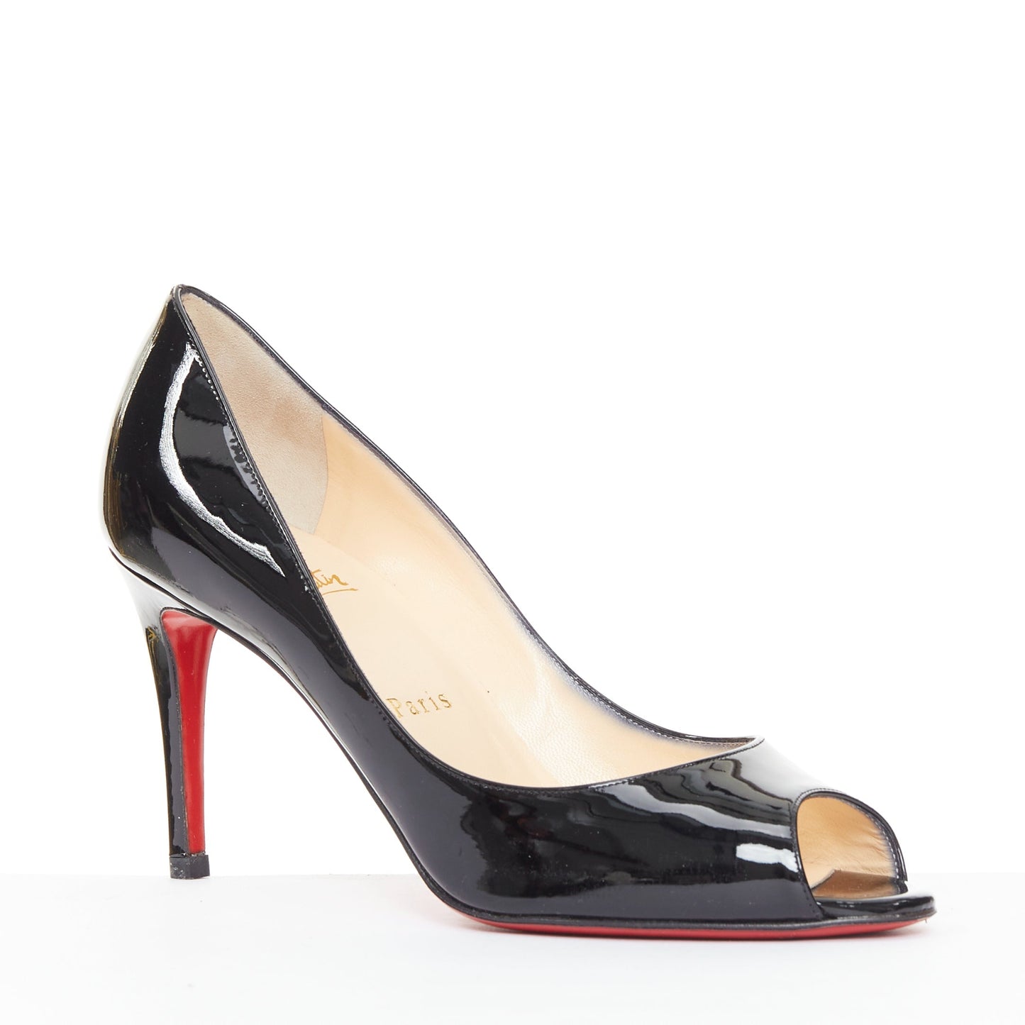 Women's Christian Louboutin You You black patent leather peep toe heels