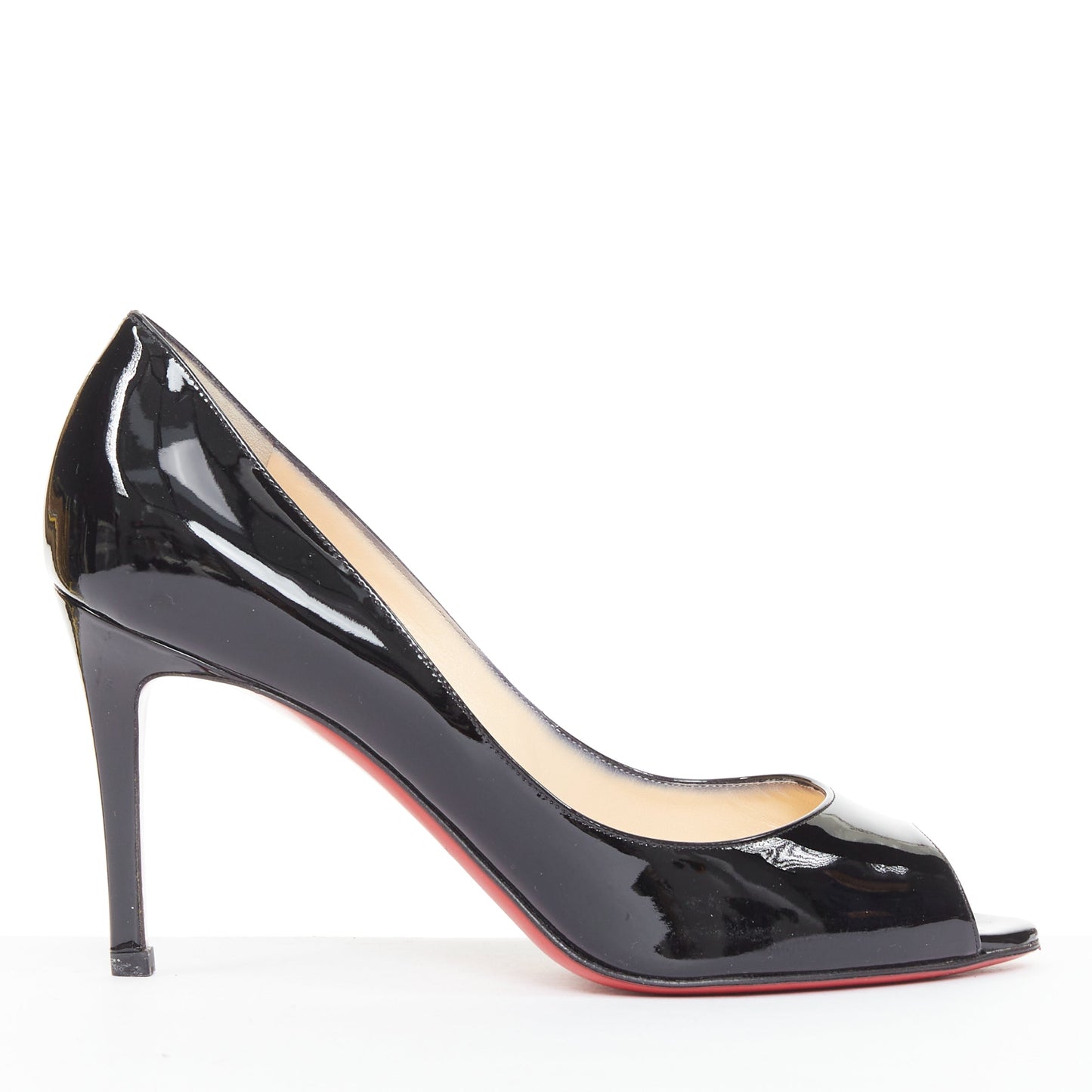 Women's Christian Louboutin You You black patent leather peep toe heels