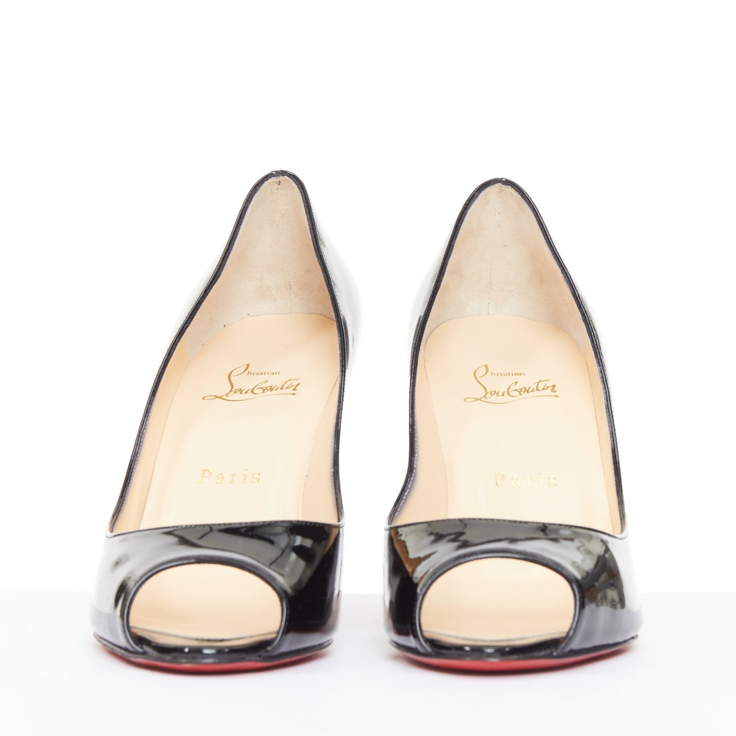 Women's Christian Louboutin You You black patent leather peep toe heels