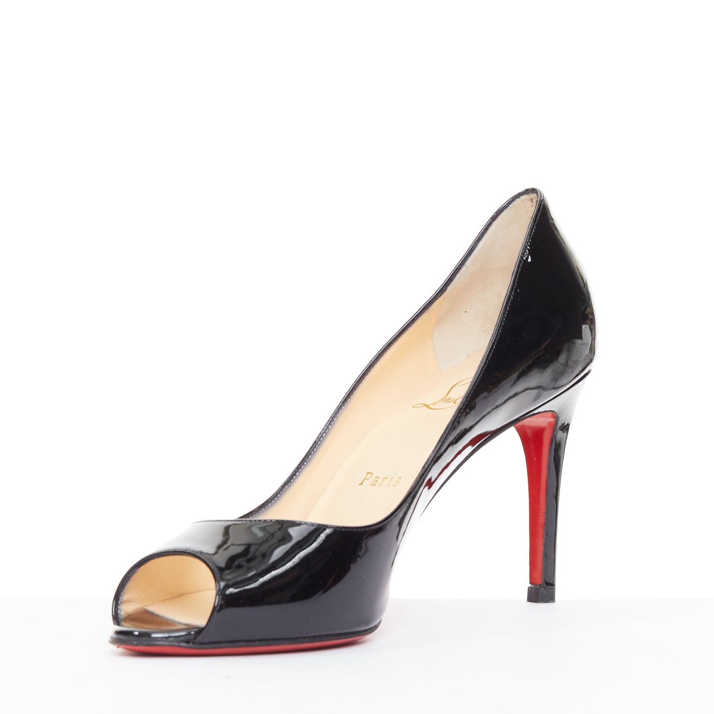 Women's Christian Louboutin You You black patent leather peep toe heels