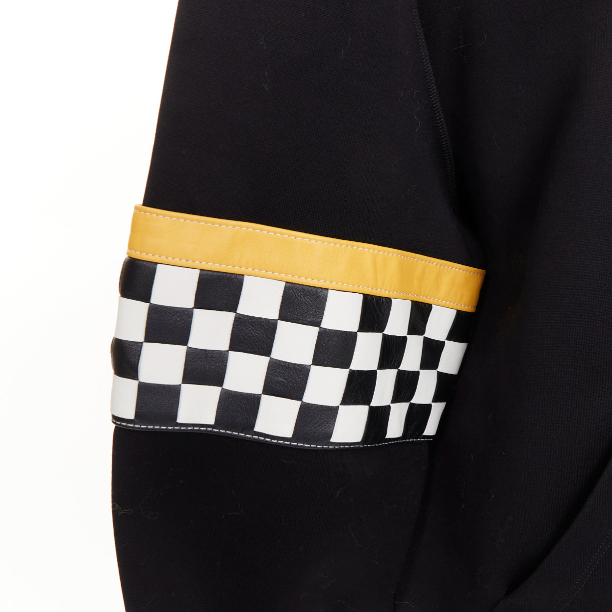 Women's Miu Miu black cotton checkerboard woven leather race hoodie