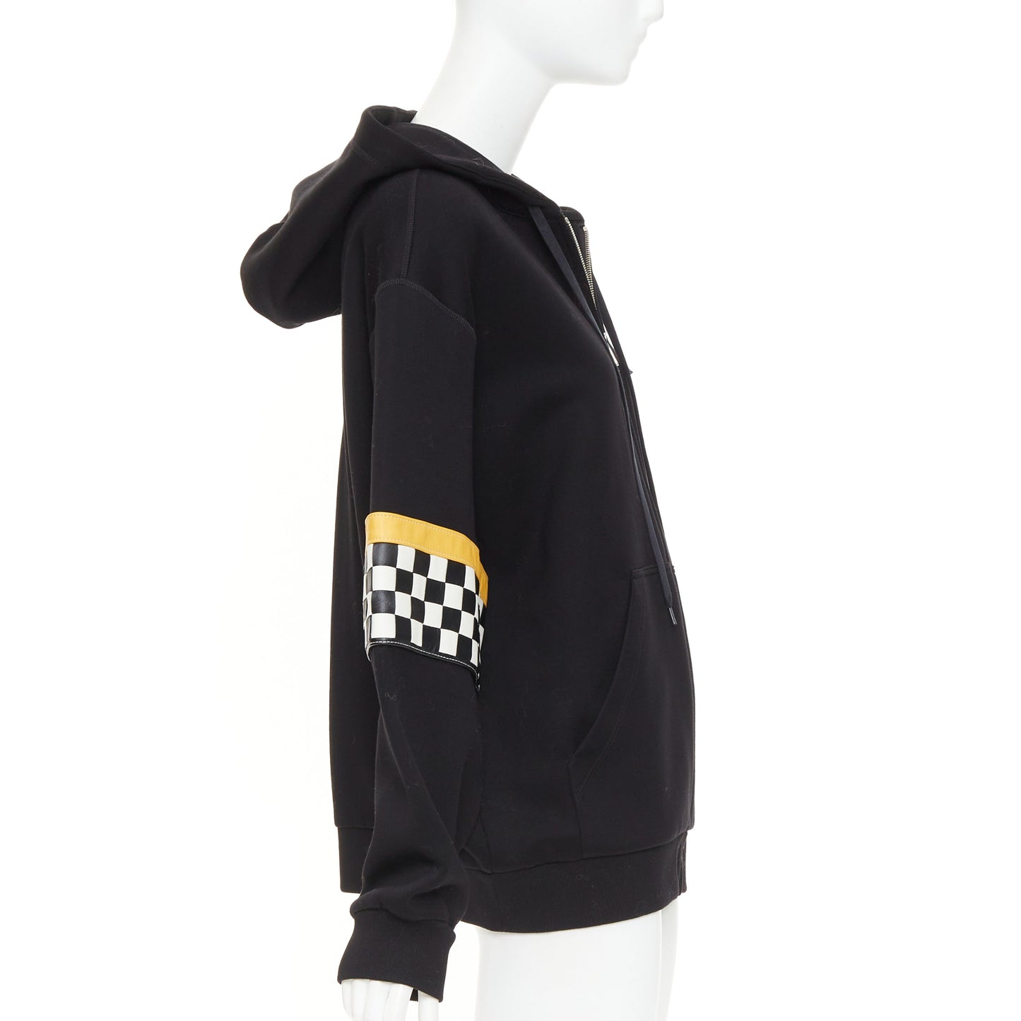 Women's Miu Miu black cotton checkerboard woven leather race hoodie