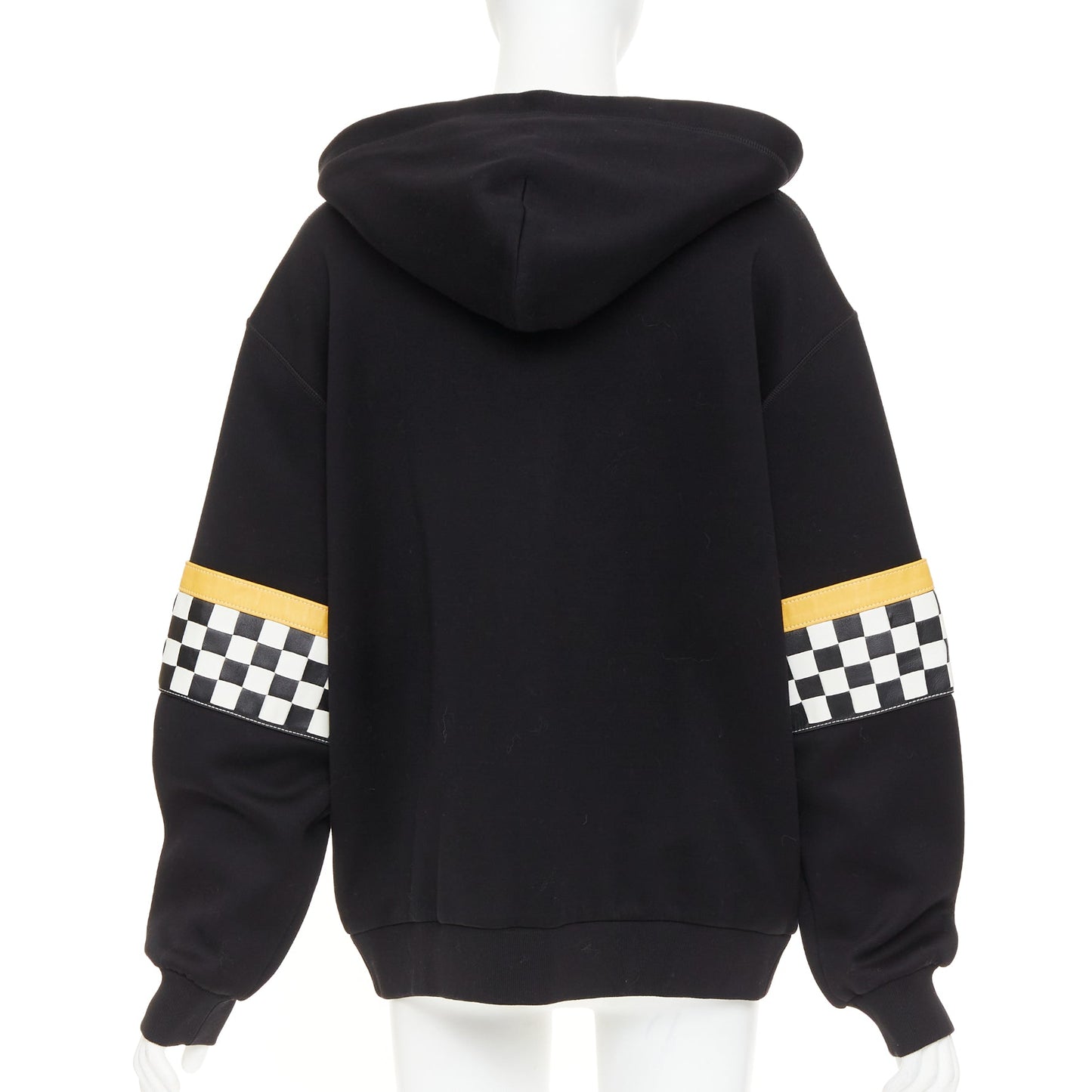 Women's Miu Miu black cotton checkerboard woven leather race hoodie