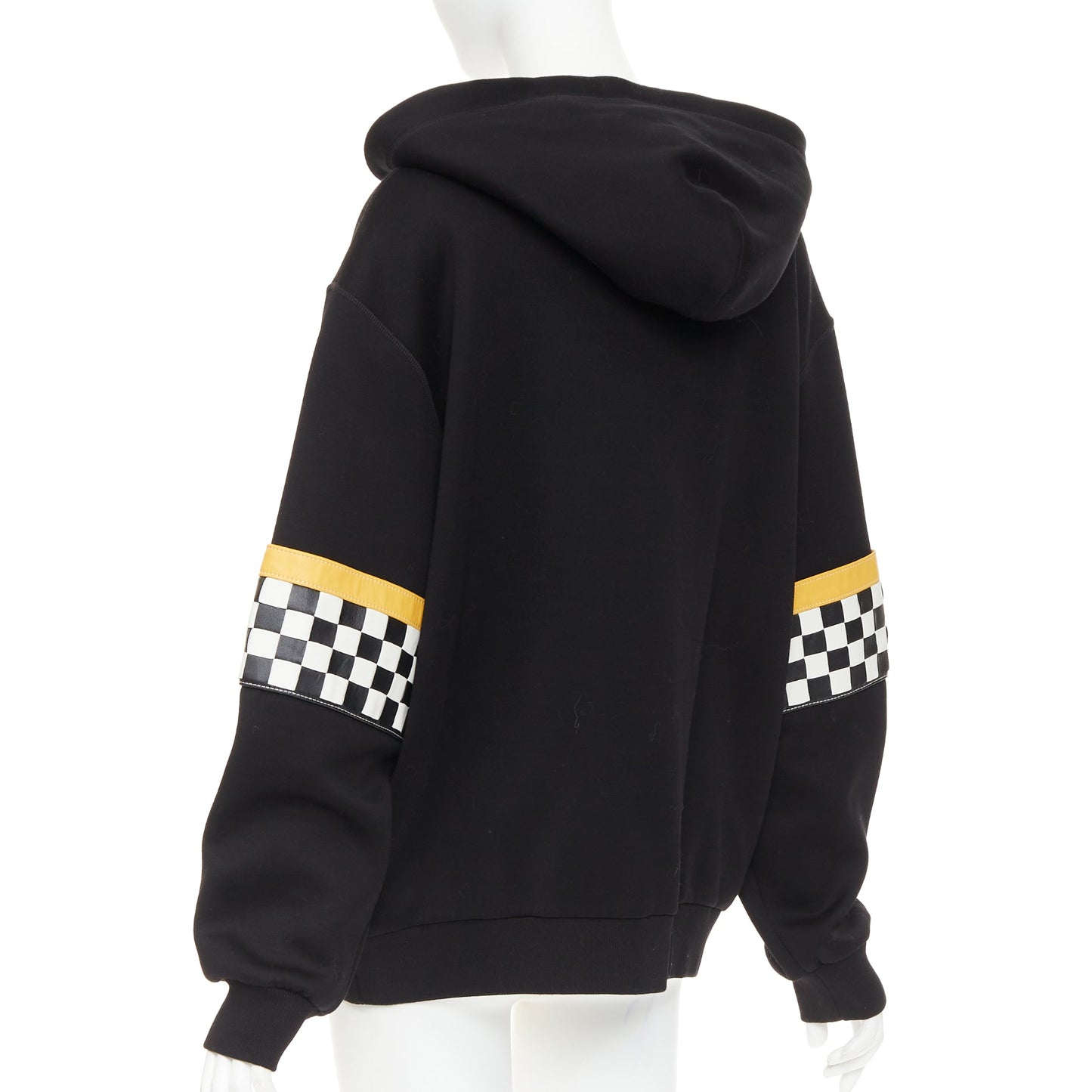 Women's Miu Miu black cotton checkerboard woven leather race hoodie