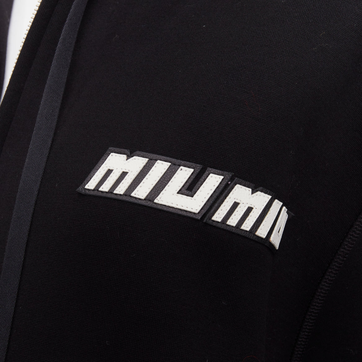 Women's Miu Miu black cotton checkerboard woven leather race hoodie