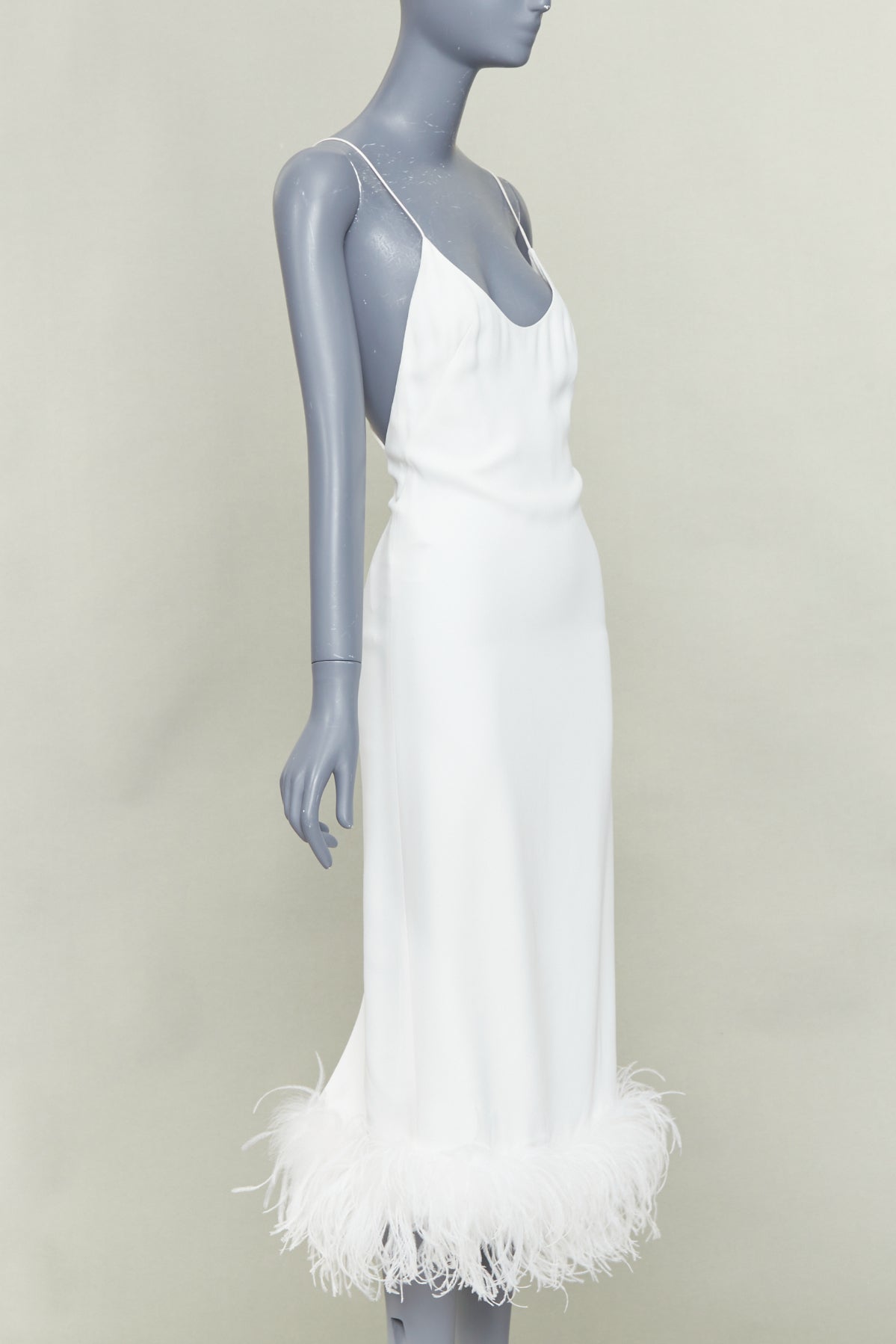 Women's Miu Miu Bridal white viscose stretch cady feather hem slip dress