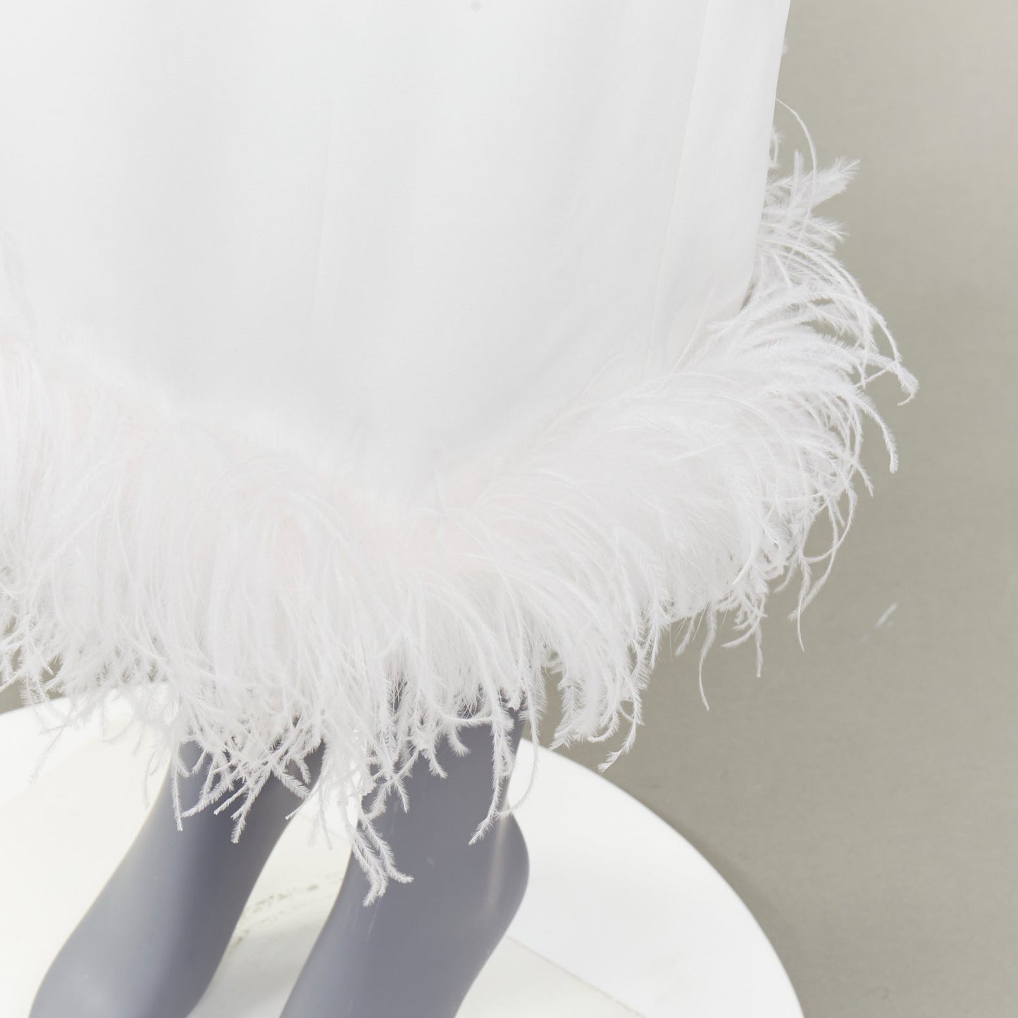 Women's Miu Miu Bridal white viscose stretch cady feather hem slip dress