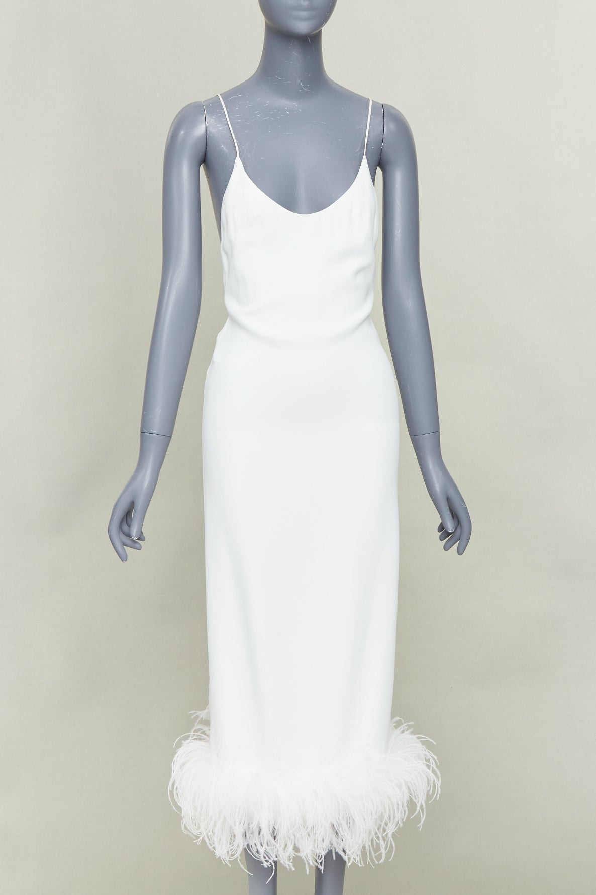Women's Miu Miu Bridal white viscose stretch cady feather hem slip dress