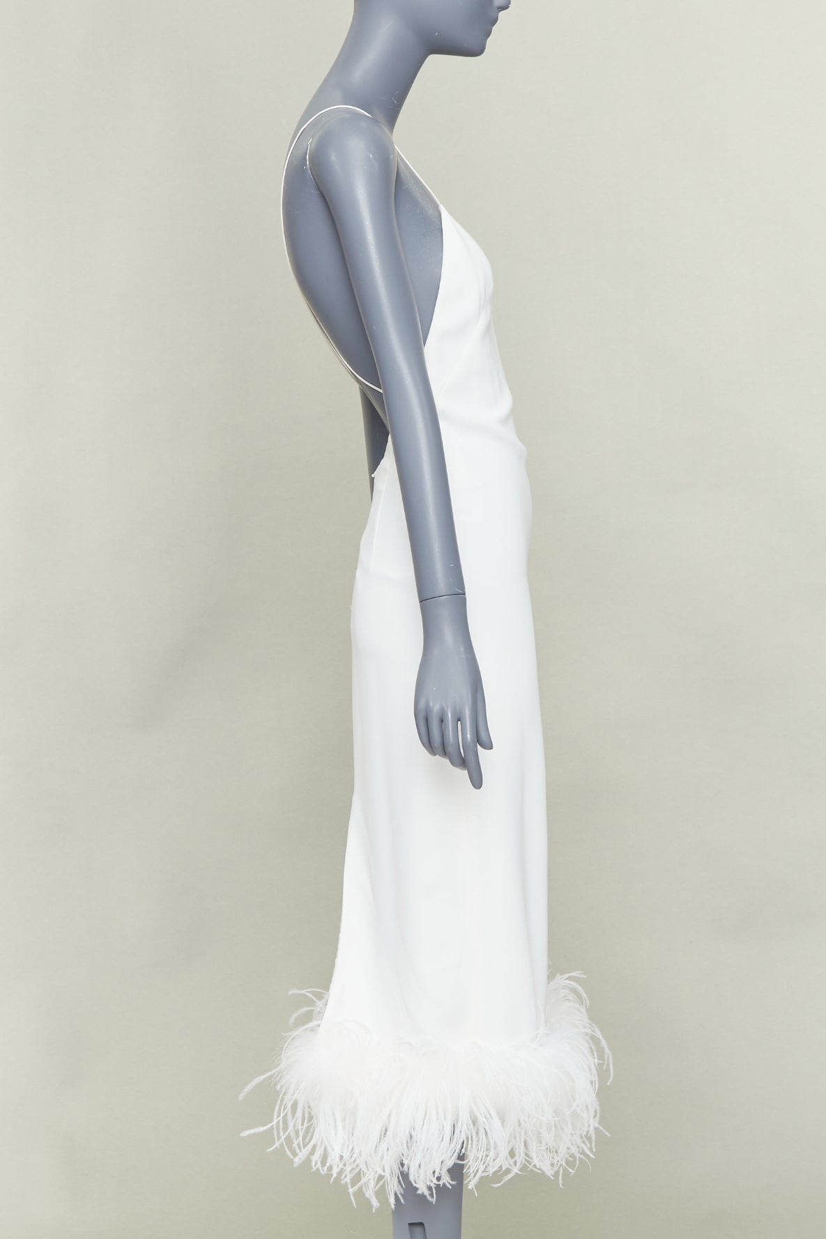 Women's Miu Miu Bridal white viscose stretch cady feather hem slip dress