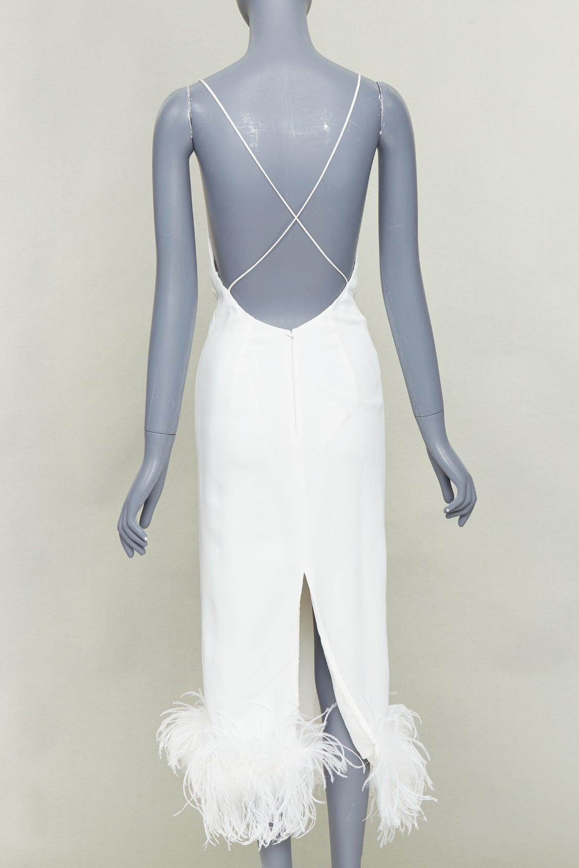 Women's Miu Miu Bridal white viscose stretch cady feather hem slip dress