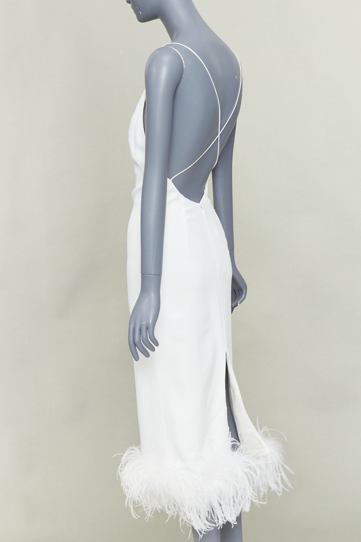 Women's Miu Miu Bridal white viscose stretch cady feather hem slip dress