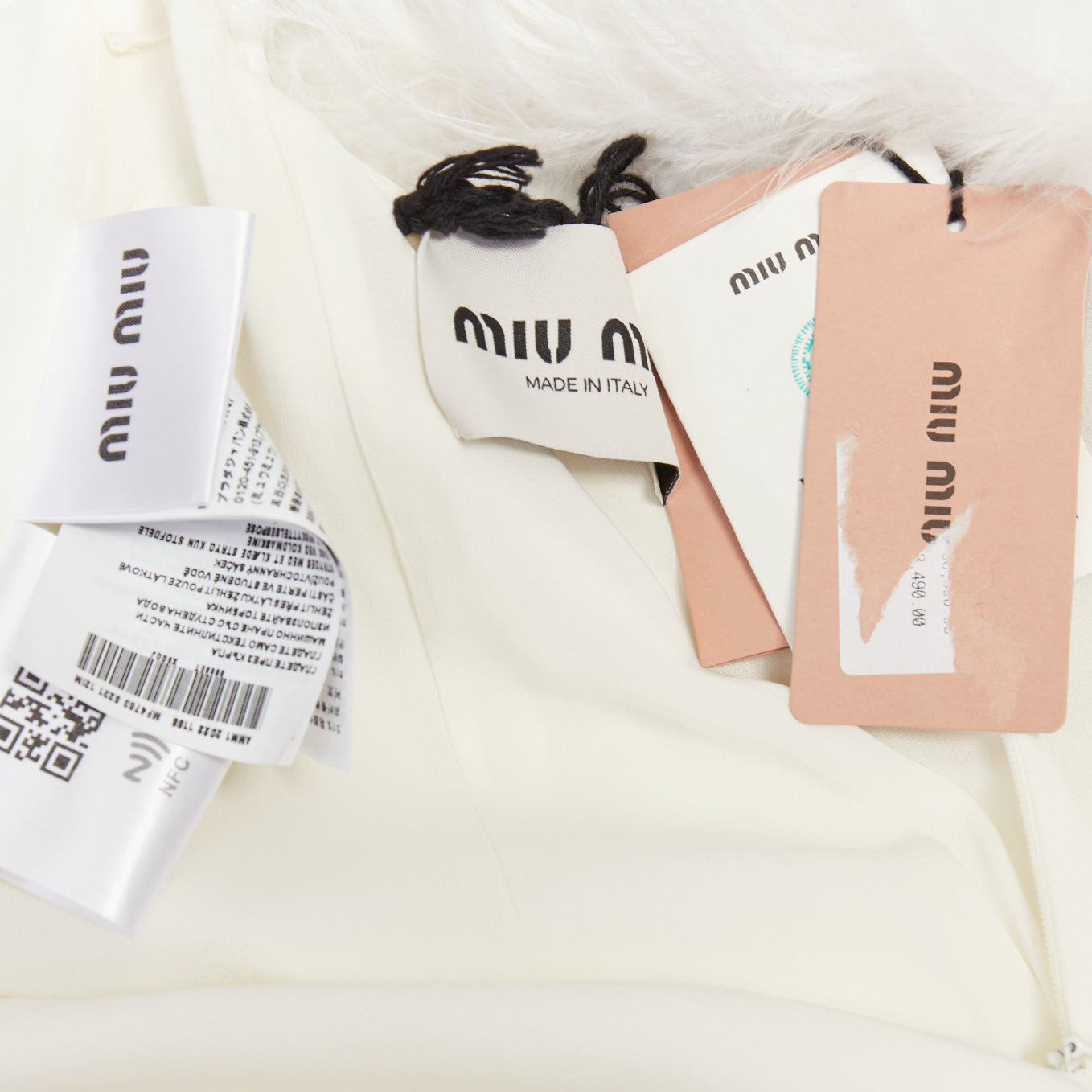 Women's Miu Miu Bridal white viscose stretch cady feather hem slip dress