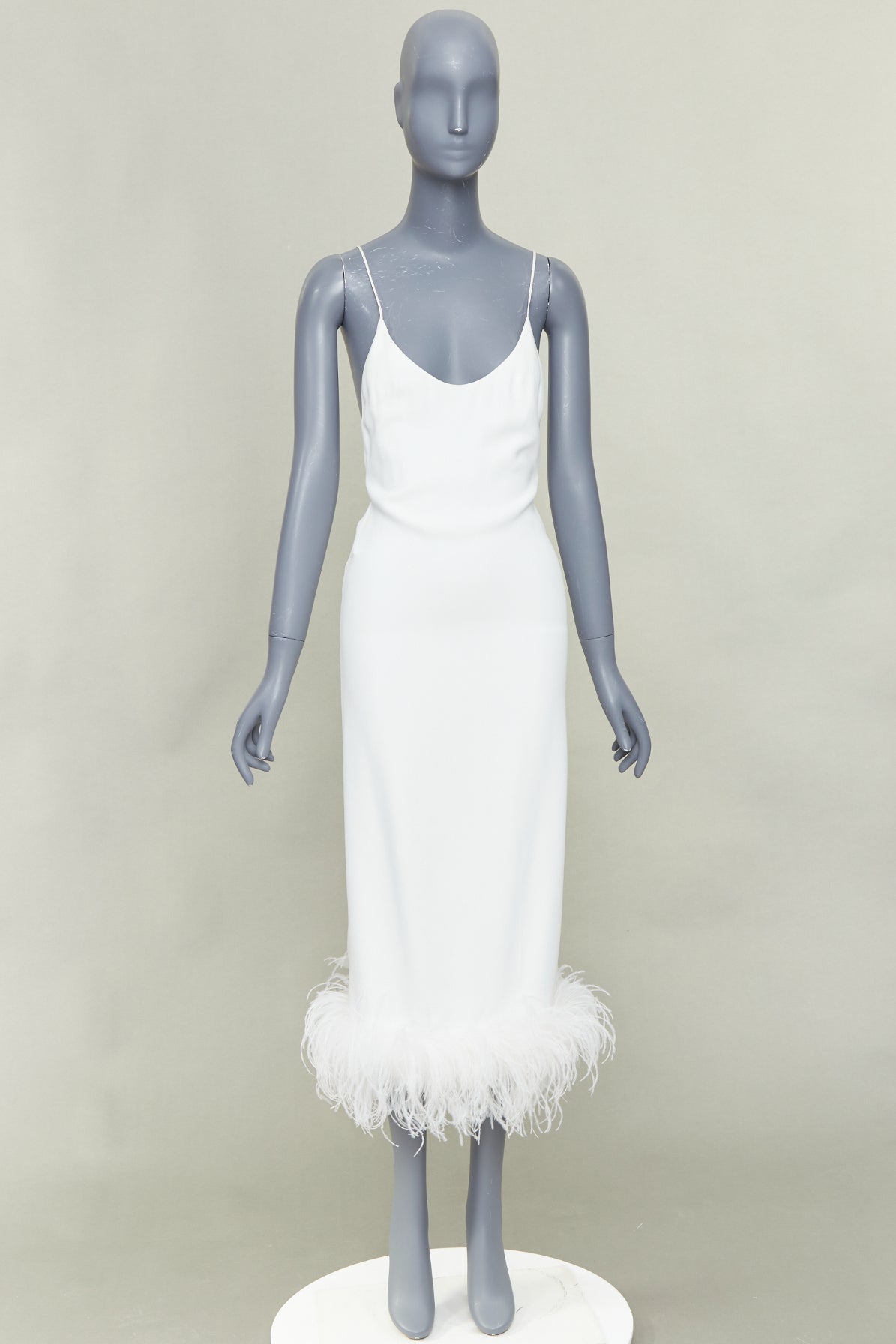 Women's Miu Miu Bridal white viscose stretch cady feather hem slip dress