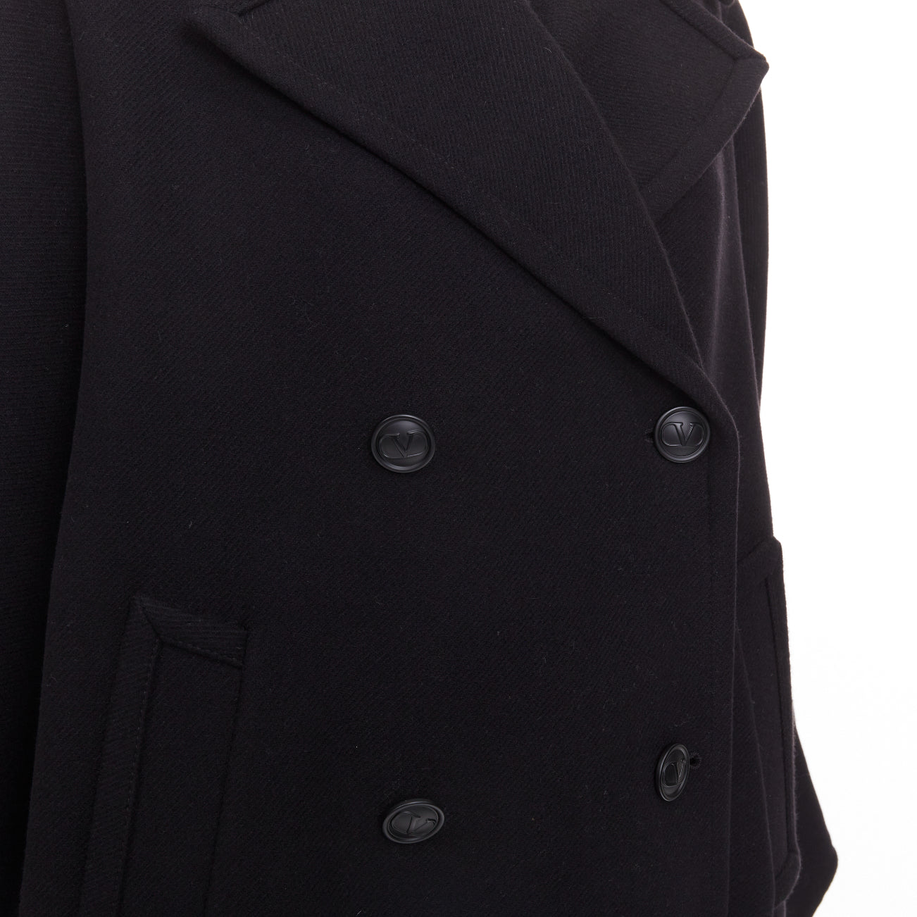 Women's Valentino black wool blend boxy V logo double breasted coat