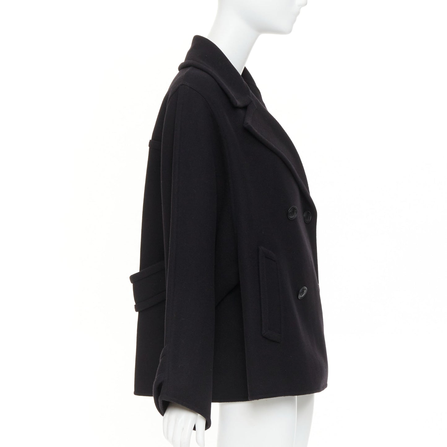 Women's Valentino black wool blend boxy V logo double breasted coat