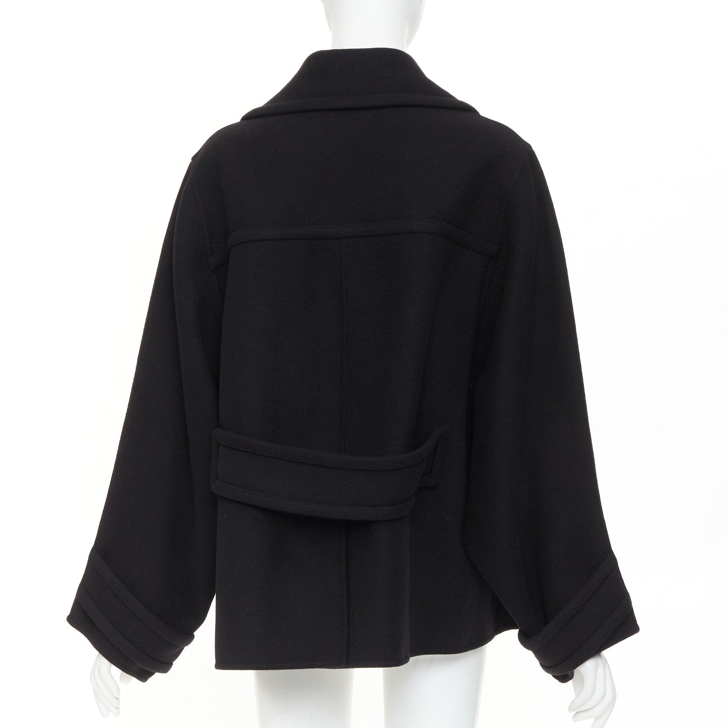 Women's Valentino black wool blend boxy V logo double breasted coat