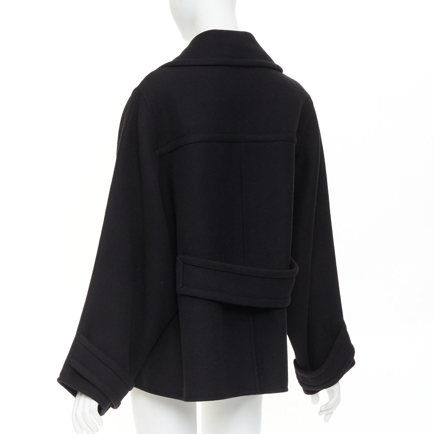 Women's Valentino black wool blend boxy V logo double breasted coat