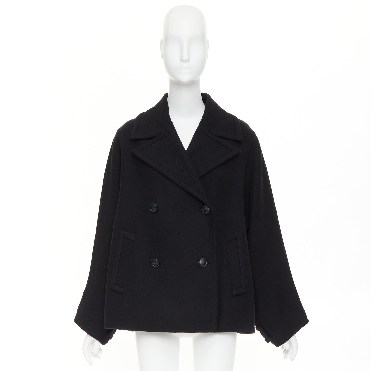 Women's Valentino black wool blend boxy V logo double breasted coat