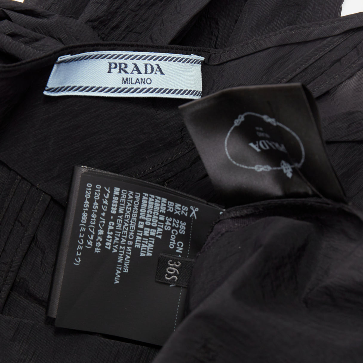 Women's Prada black crinkled Re-Nylon crepe rosette draped slip gown